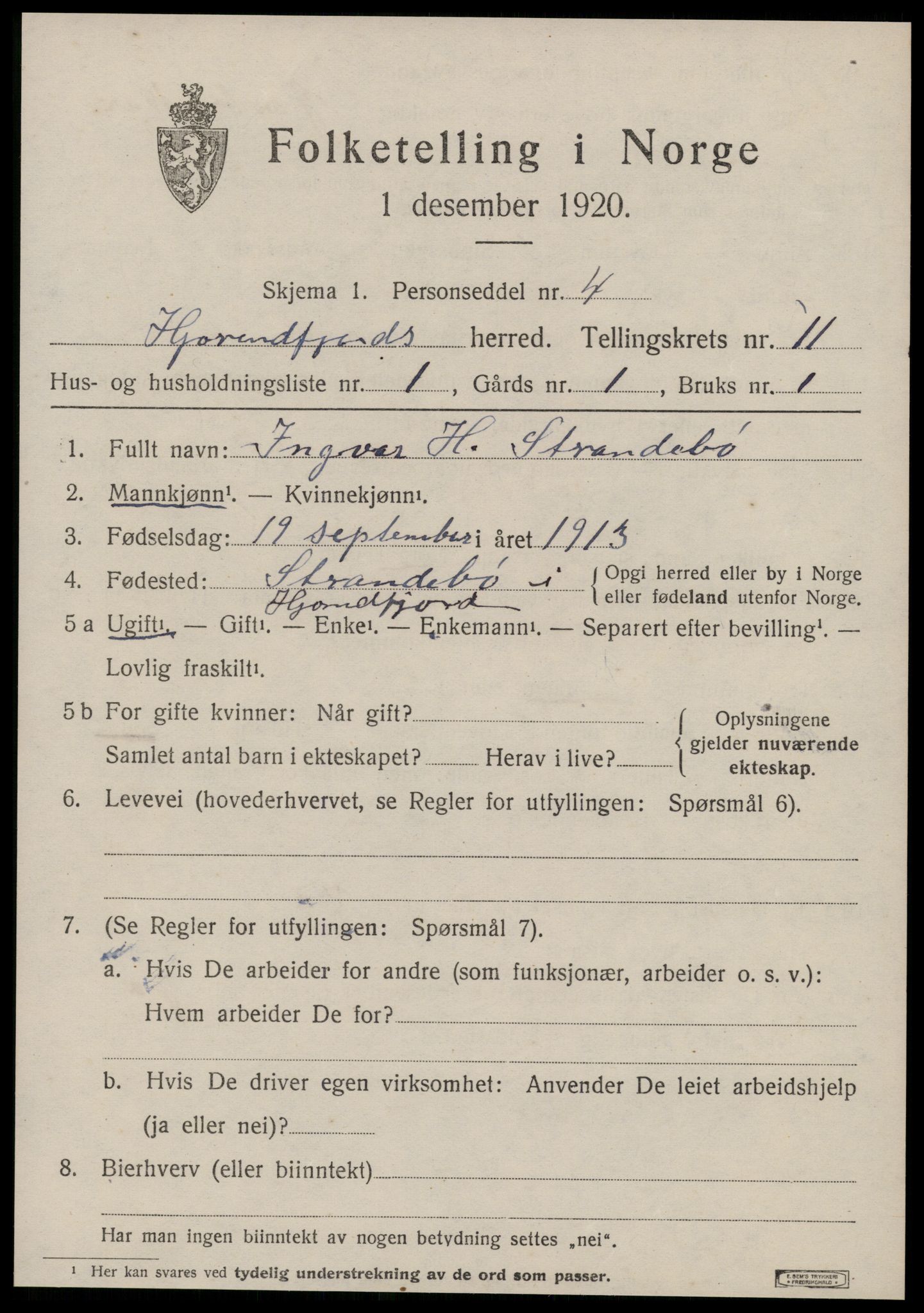 SAT, 1920 census for Hjørundfjord, 1920, p. 4161