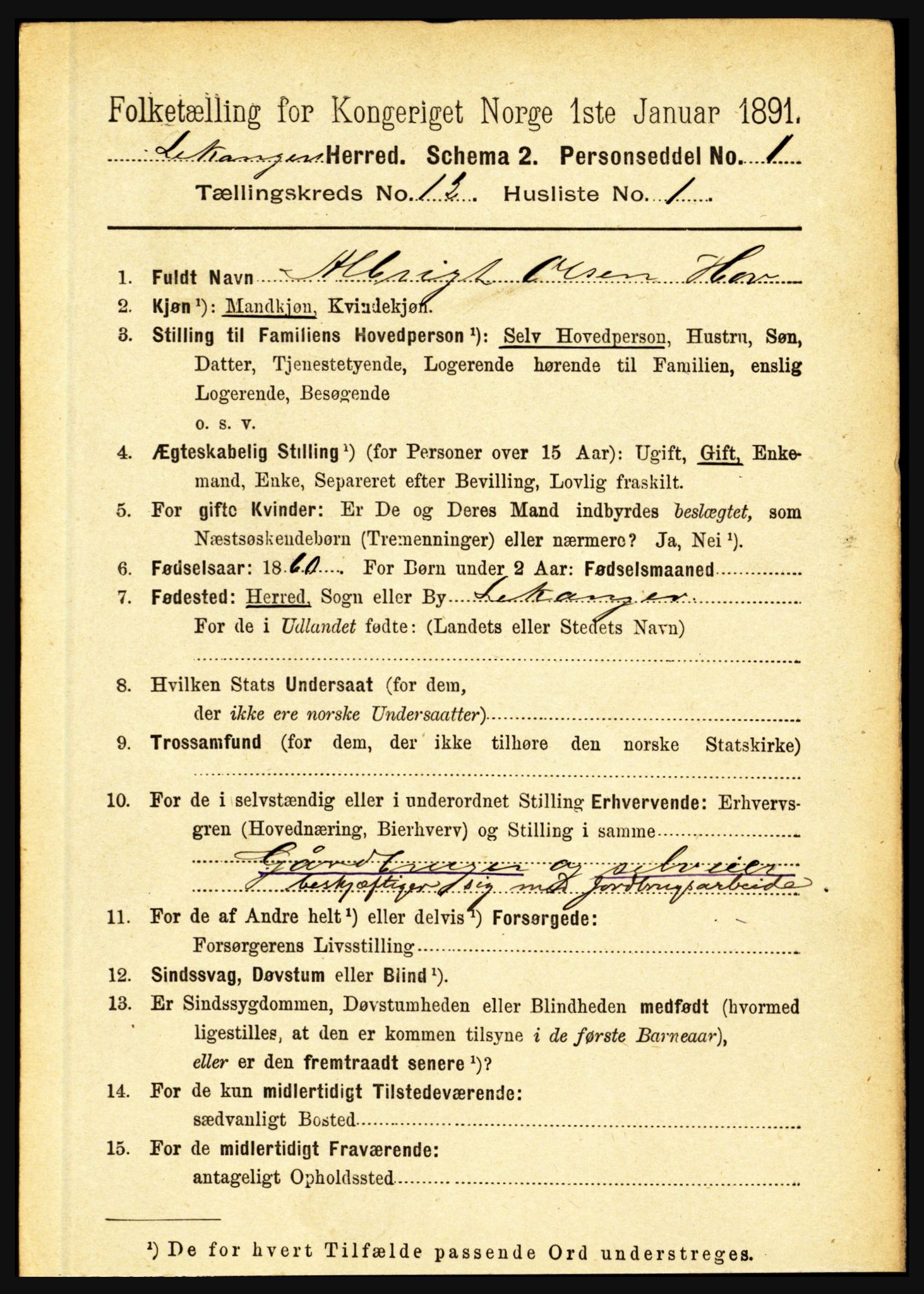 RA, 1891 census for 1419 Leikanger, 1891, p. 2341