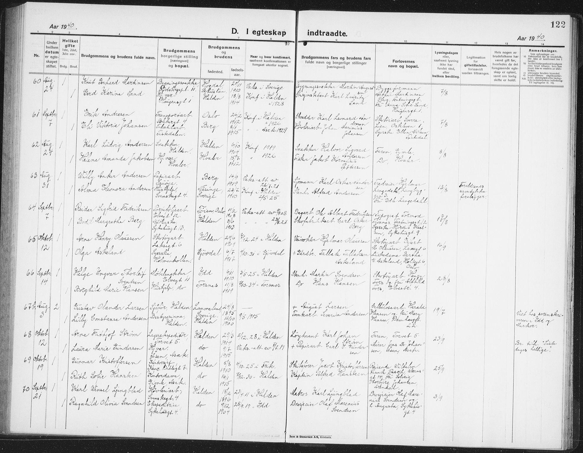 Halden prestekontor Kirkebøker, AV/SAO-A-10909/G/Ga/L0014: Parish register (copy) no. 14, 1925-1943, p. 122