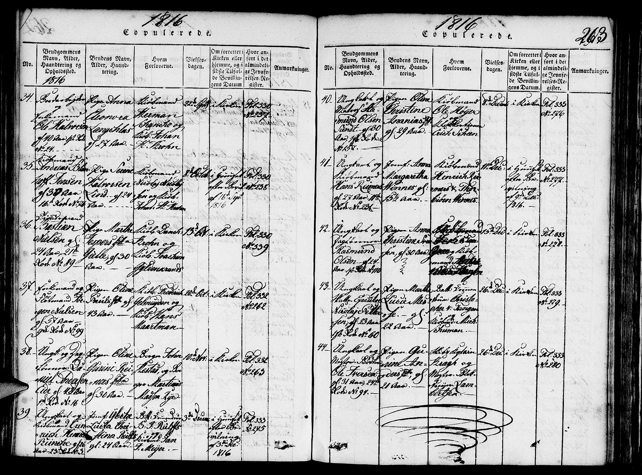 Nykirken Sokneprestembete, SAB/A-77101/H/Haa/L0011: Parish register (official) no. A 11, 1816-1821, p. 263