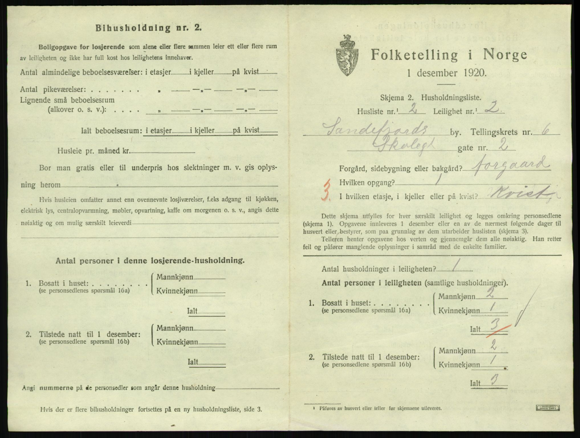 SAKO, 1920 census for Sandefjord, 1920, p. 2642