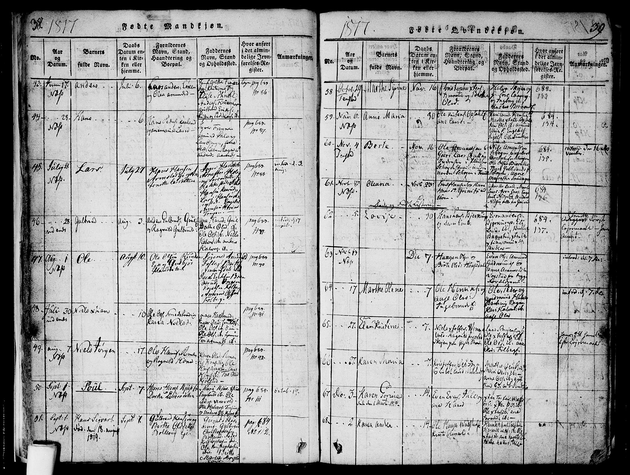 Nes prestekontor Kirkebøker, AV/SAO-A-10410/F/Fa/L0005: Parish register (official) no. I 5, 1815-1835, p. 38-39