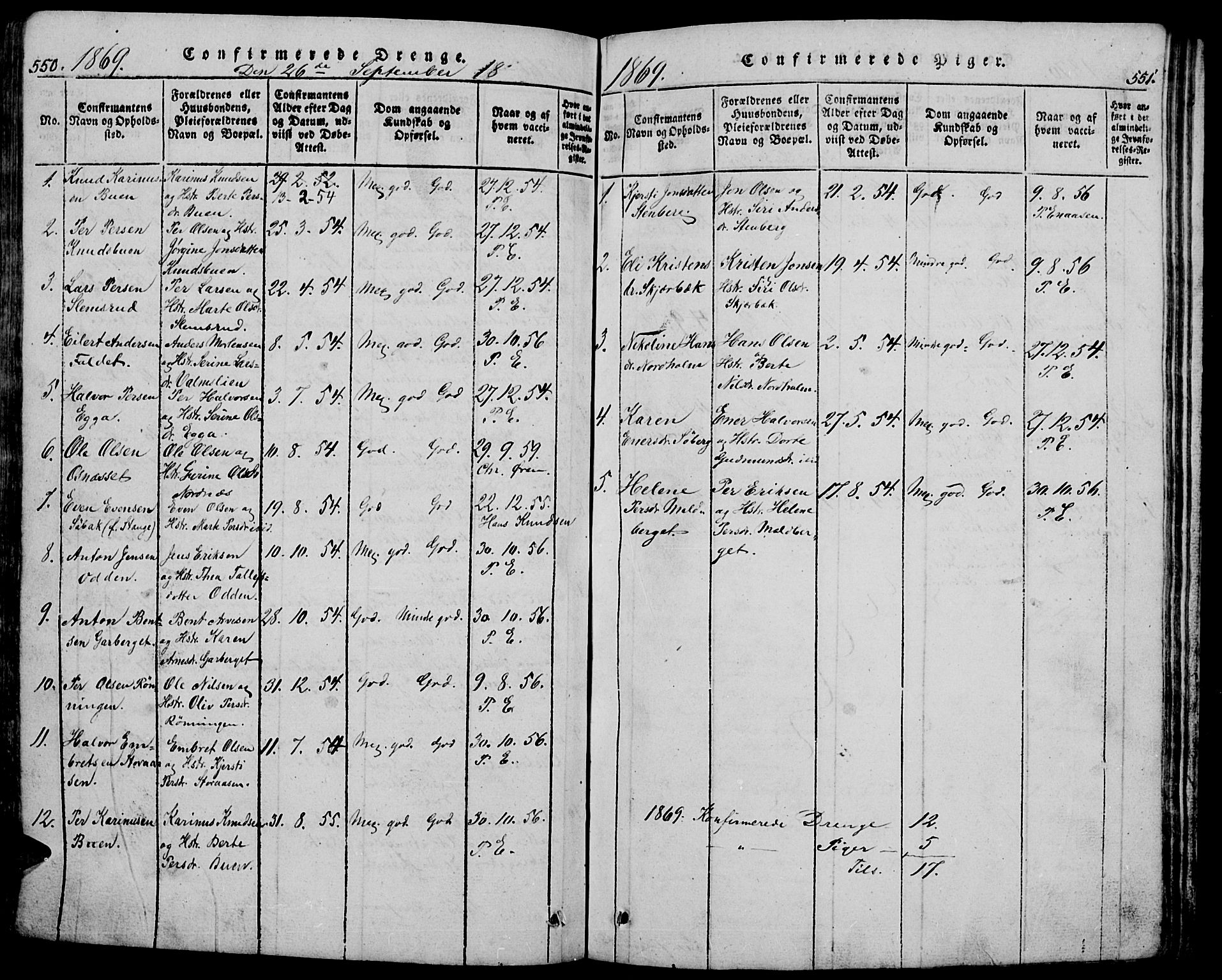 Trysil prestekontor, AV/SAH-PREST-046/H/Ha/Hab/L0005: Parish register (copy) no. 5, 1814-1877, p. 550-551