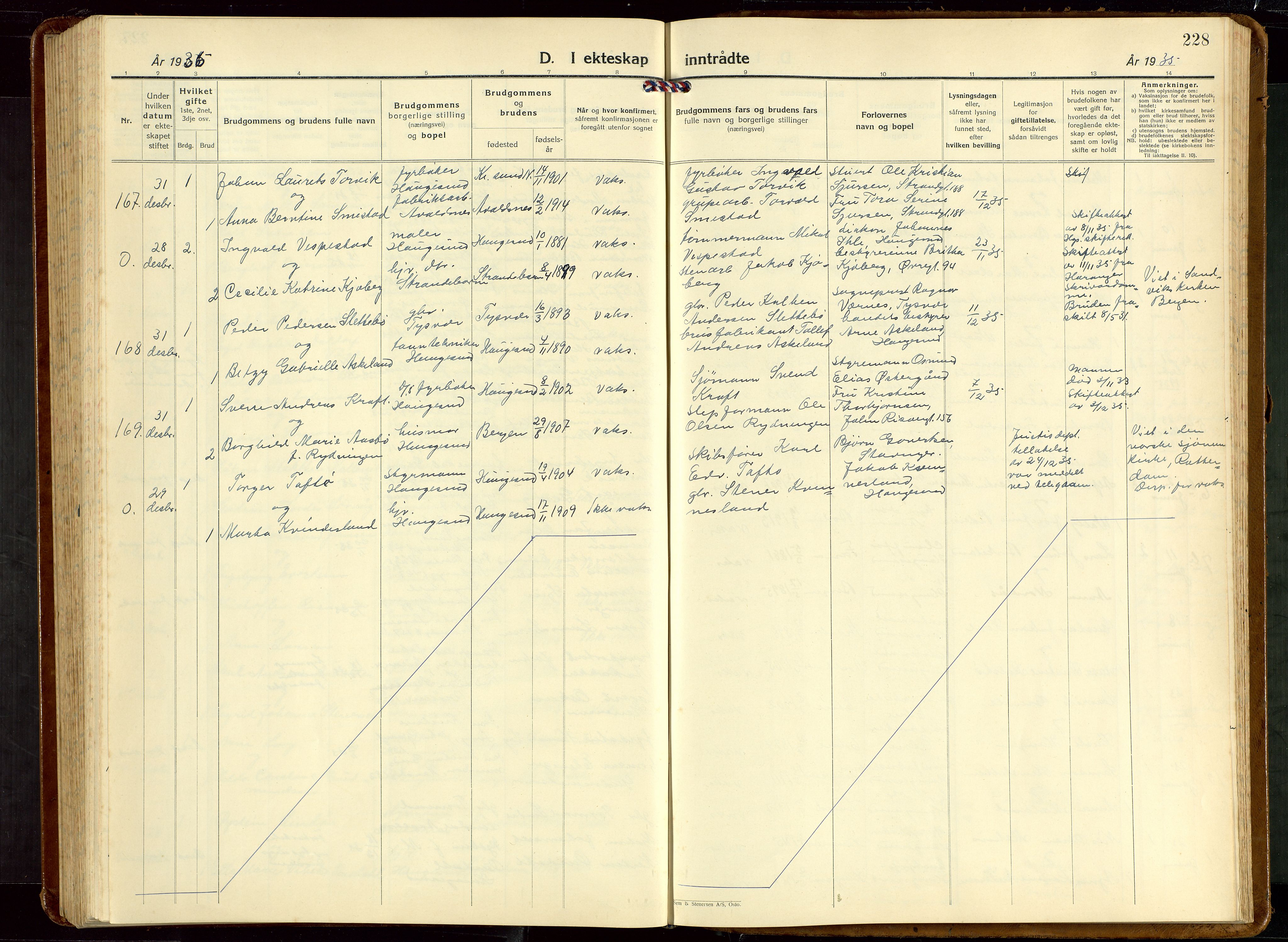 Haugesund sokneprestkontor, SAST/A -101863/H/Ha/Hab/L0013: Parish register (copy) no. B 13, 1931-1943, p. 228
