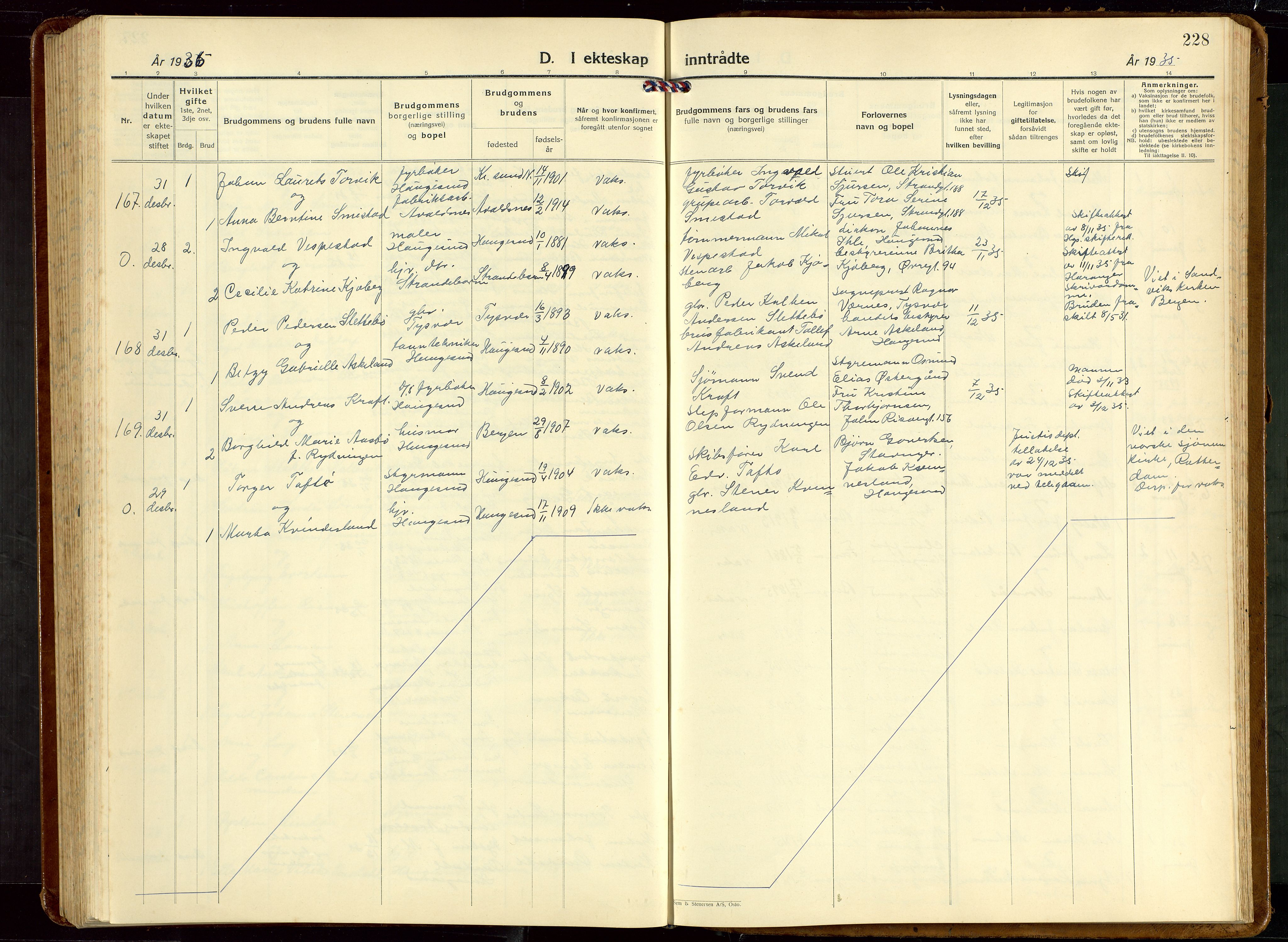 Haugesund sokneprestkontor, AV/SAST-A -101863/H/Ha/Hab/L0013: Parish register (copy) no. B 13, 1931-1943, p. 228