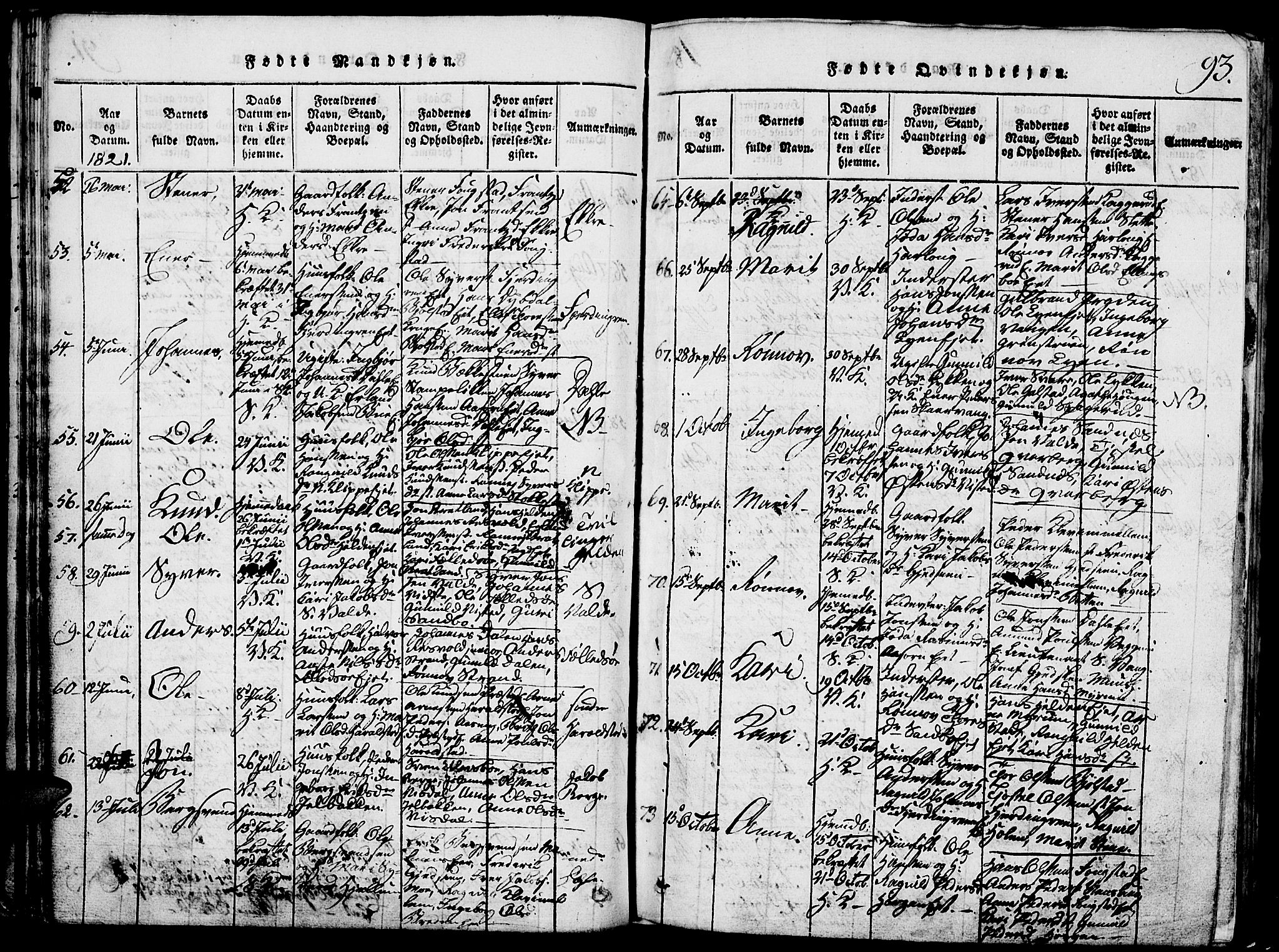 Vågå prestekontor, SAH/PREST-076/H/Ha/Hab/L0001: Parish register (copy) no. 1, 1815-1827, p. 92-93