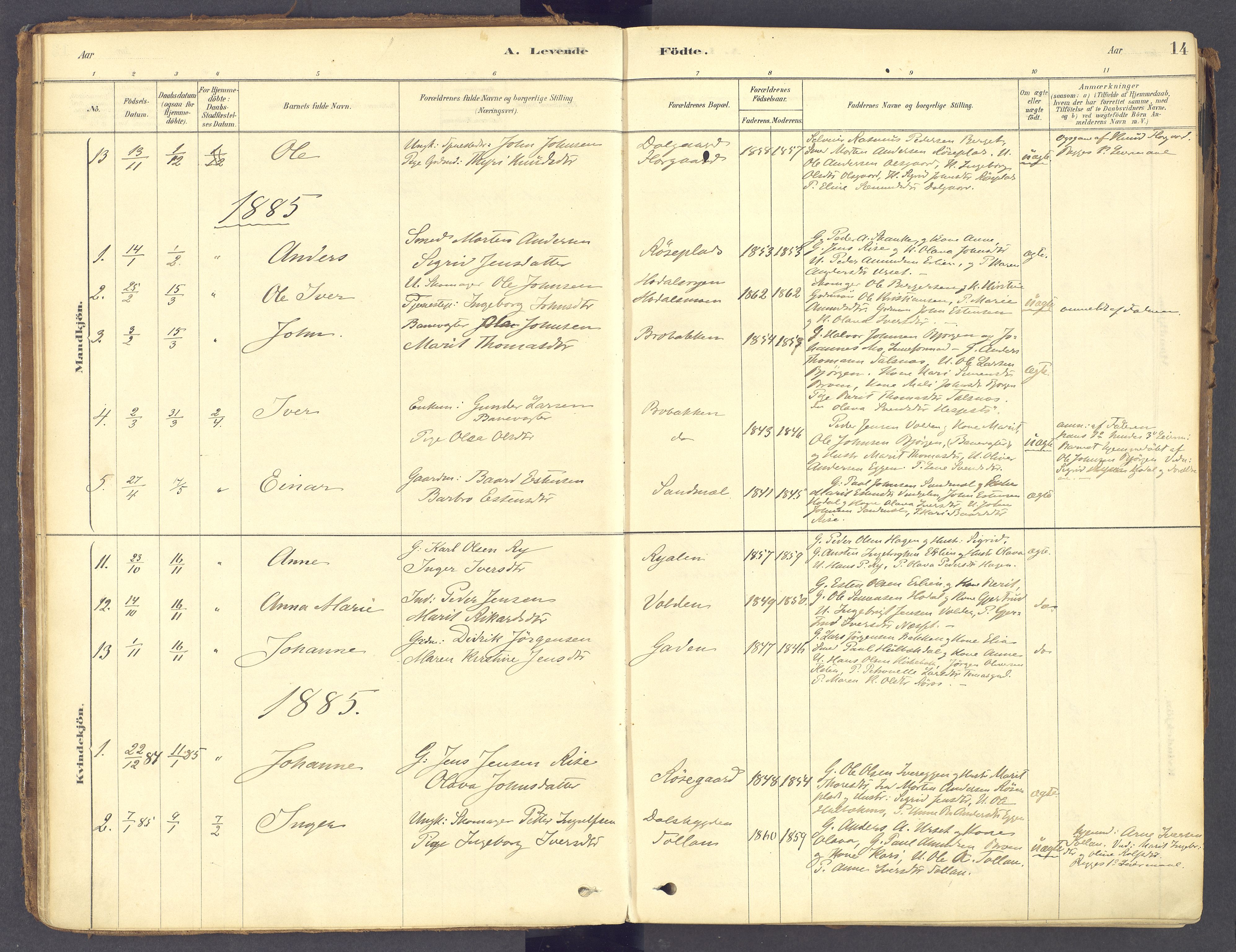 Tolga prestekontor, AV/SAH-PREST-062/K/L0011: Parish register (official) no. 11, 1877-1920, p. 14