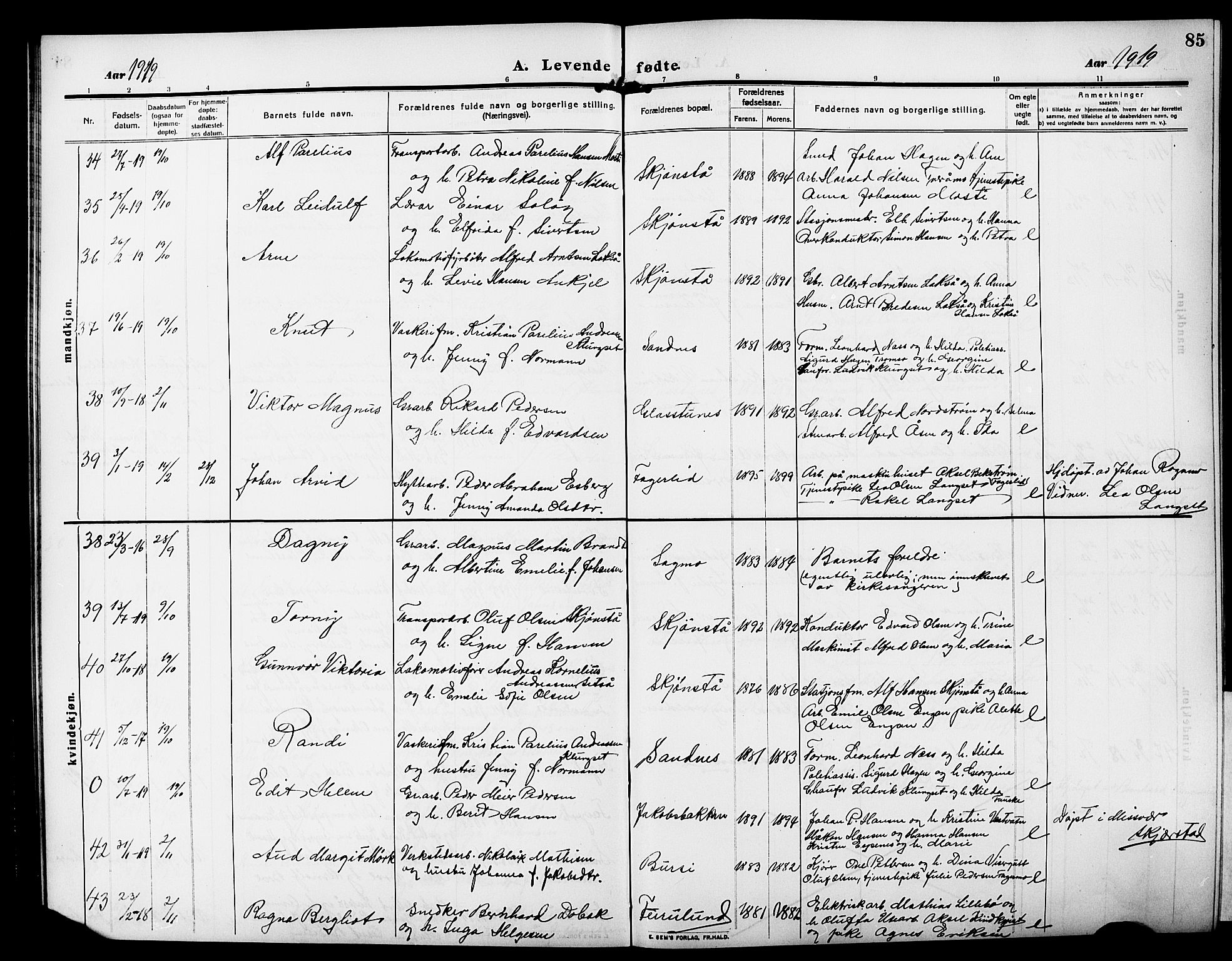 Ministerialprotokoller, klokkerbøker og fødselsregistre - Nordland, AV/SAT-A-1459/850/L0710: Parish register (official) no. 850A02, 1910-1920, p. 85