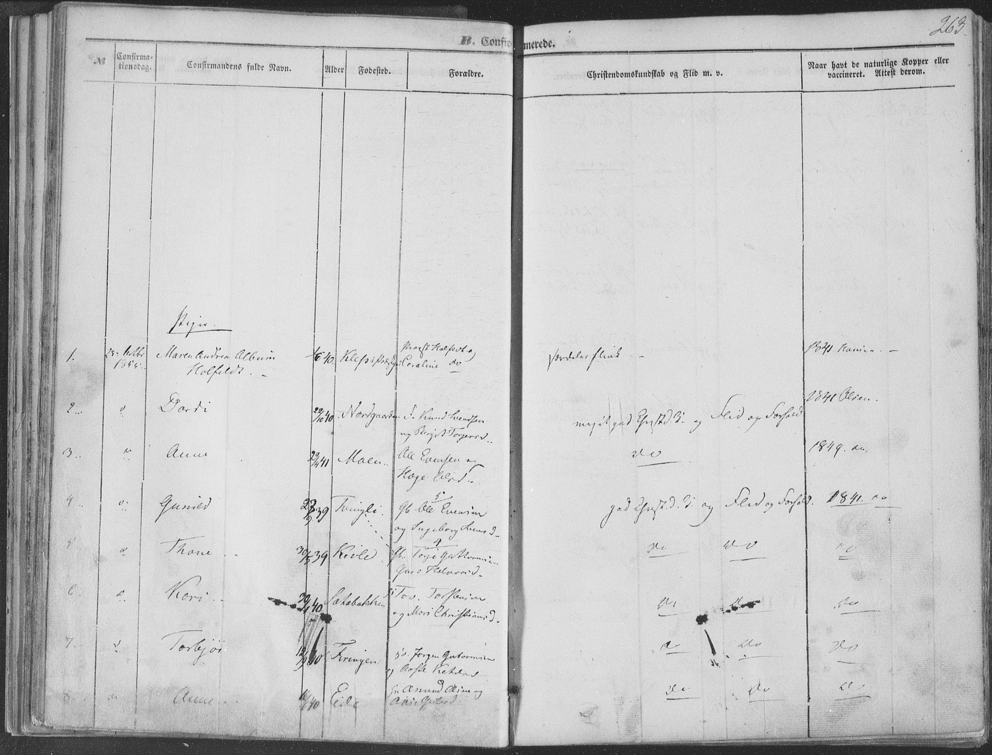Seljord kirkebøker, SAKO/A-20/F/Fa/L012b: Parish register (official) no. I 12B, 1850-1865, p. 263