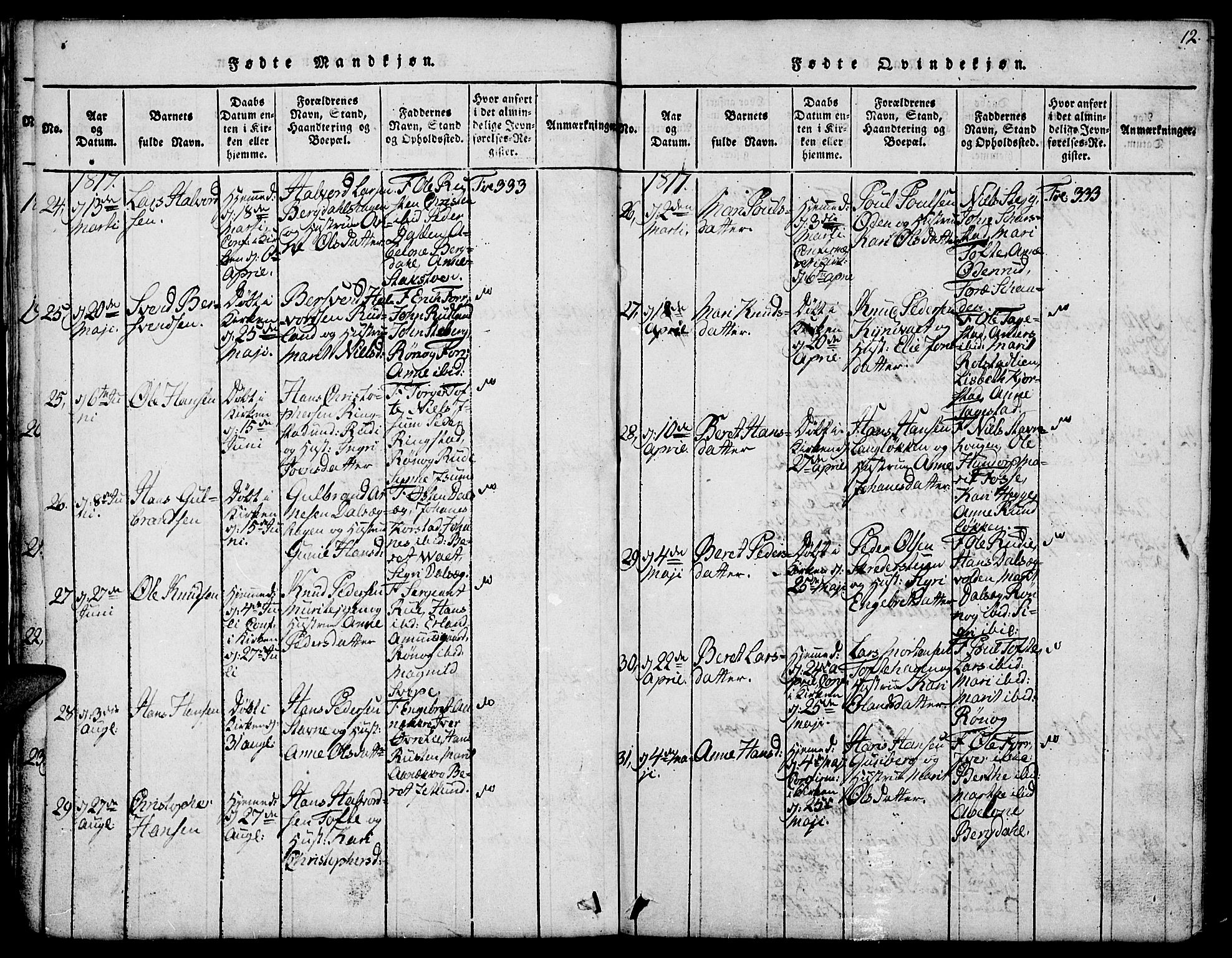 Fron prestekontor, AV/SAH-PREST-078/H/Ha/Hab/L0001: Parish register (copy) no. 1, 1816-1843, p. 12