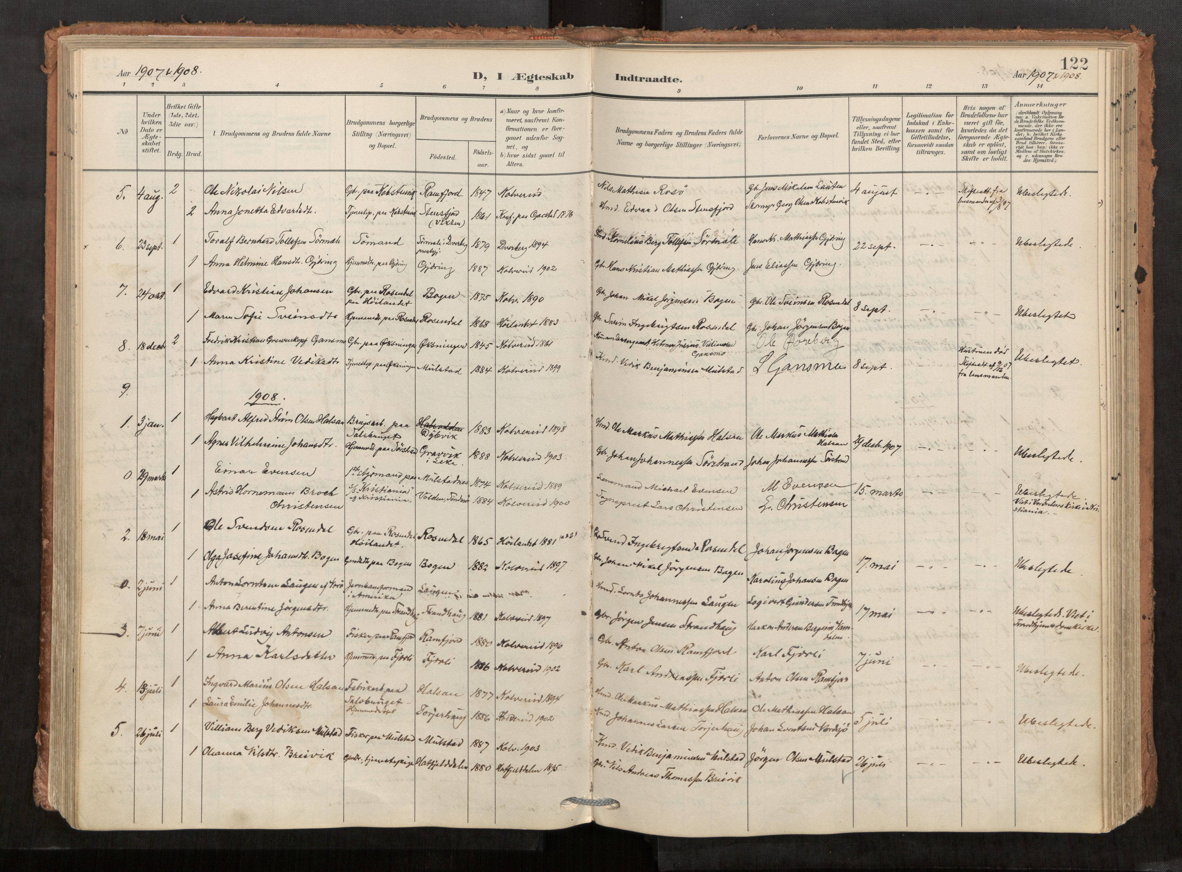 Kolvereid sokneprestkontor, SAT/A-1171/H/Ha/Haa/L0001: Parish register (official) no. 1, 1903-1922, p. 122