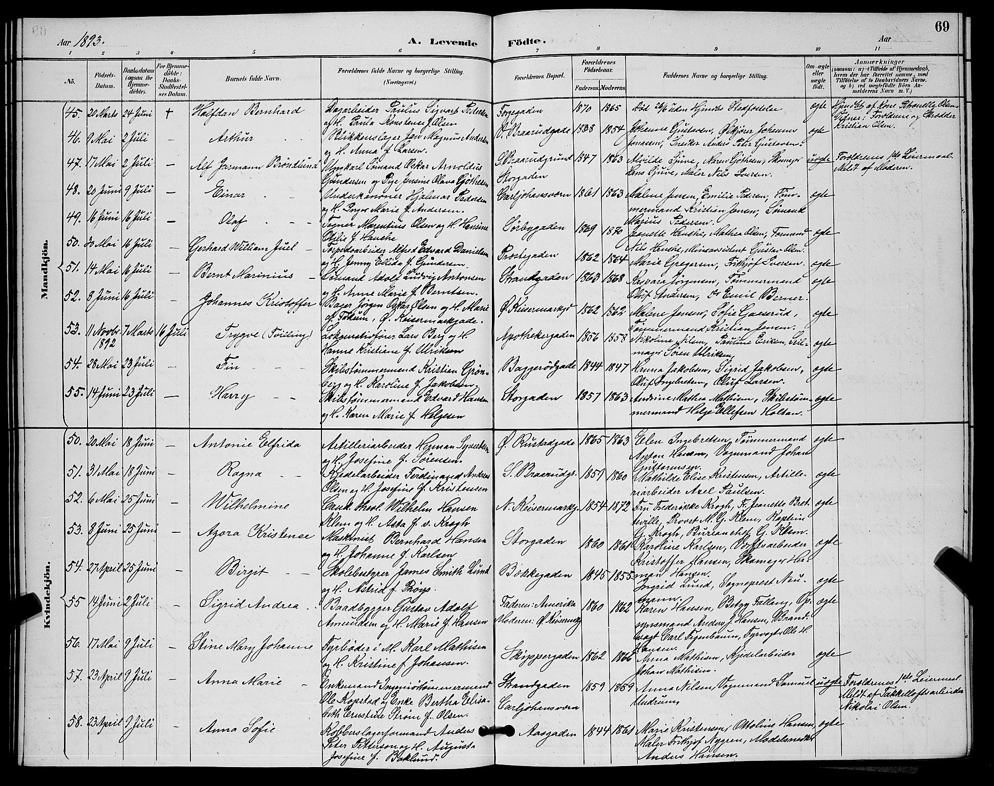 Horten kirkebøker, AV/SAKO-A-348/G/Ga/L0005: Parish register (copy) no. 5, 1888-1895, p. 69