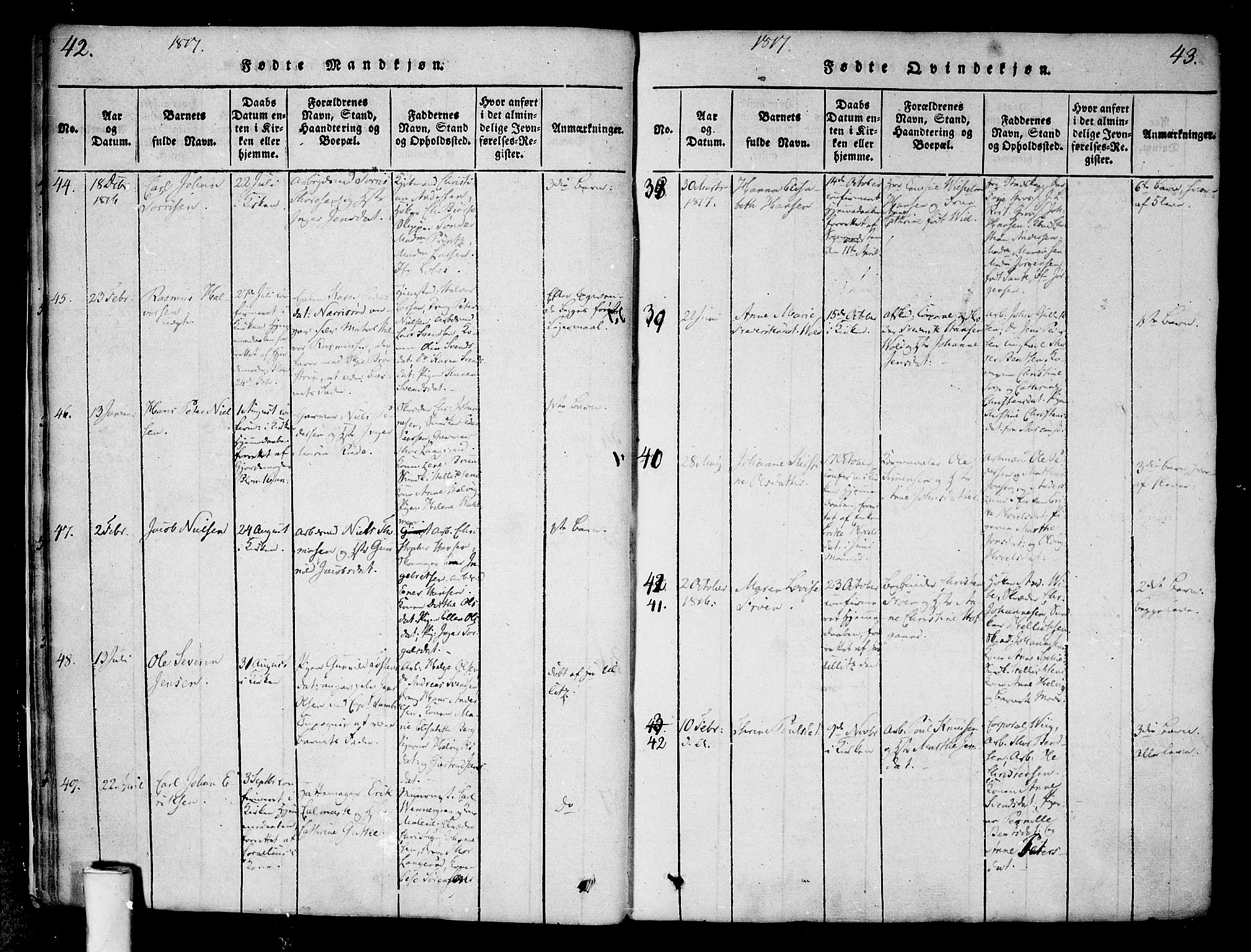 Halden prestekontor Kirkebøker, AV/SAO-A-10909/F/Fa/L0003: Parish register (official) no. I 3, 1815-1834, p. 42-43