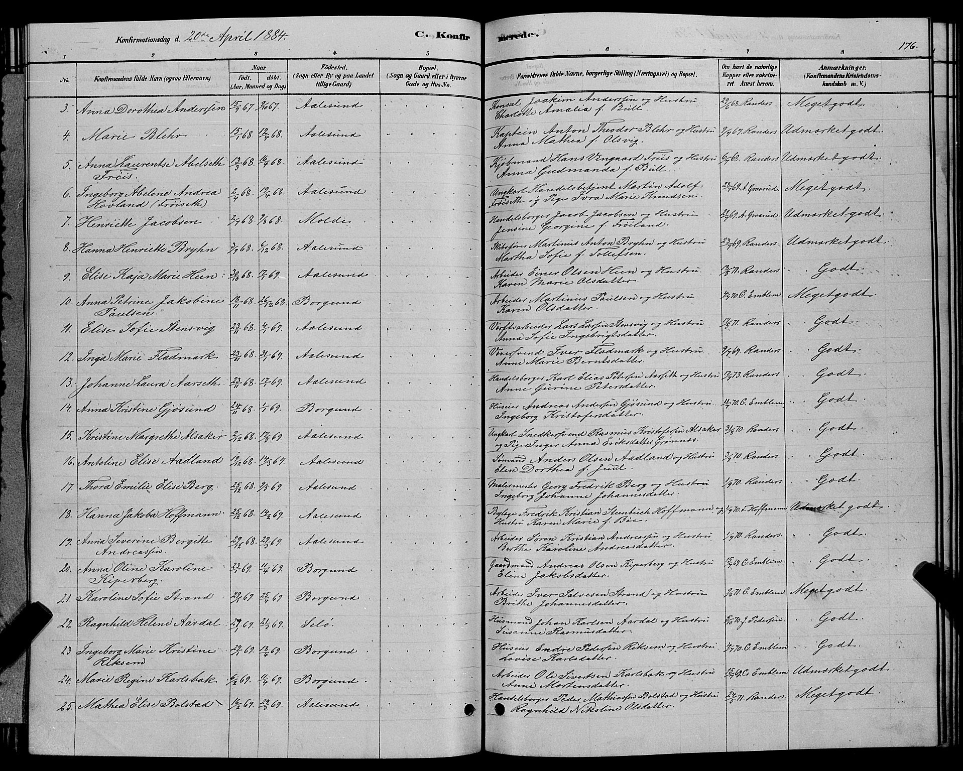 Ministerialprotokoller, klokkerbøker og fødselsregistre - Møre og Romsdal, AV/SAT-A-1454/529/L0466: Parish register (copy) no. 529C03, 1878-1888, p. 176