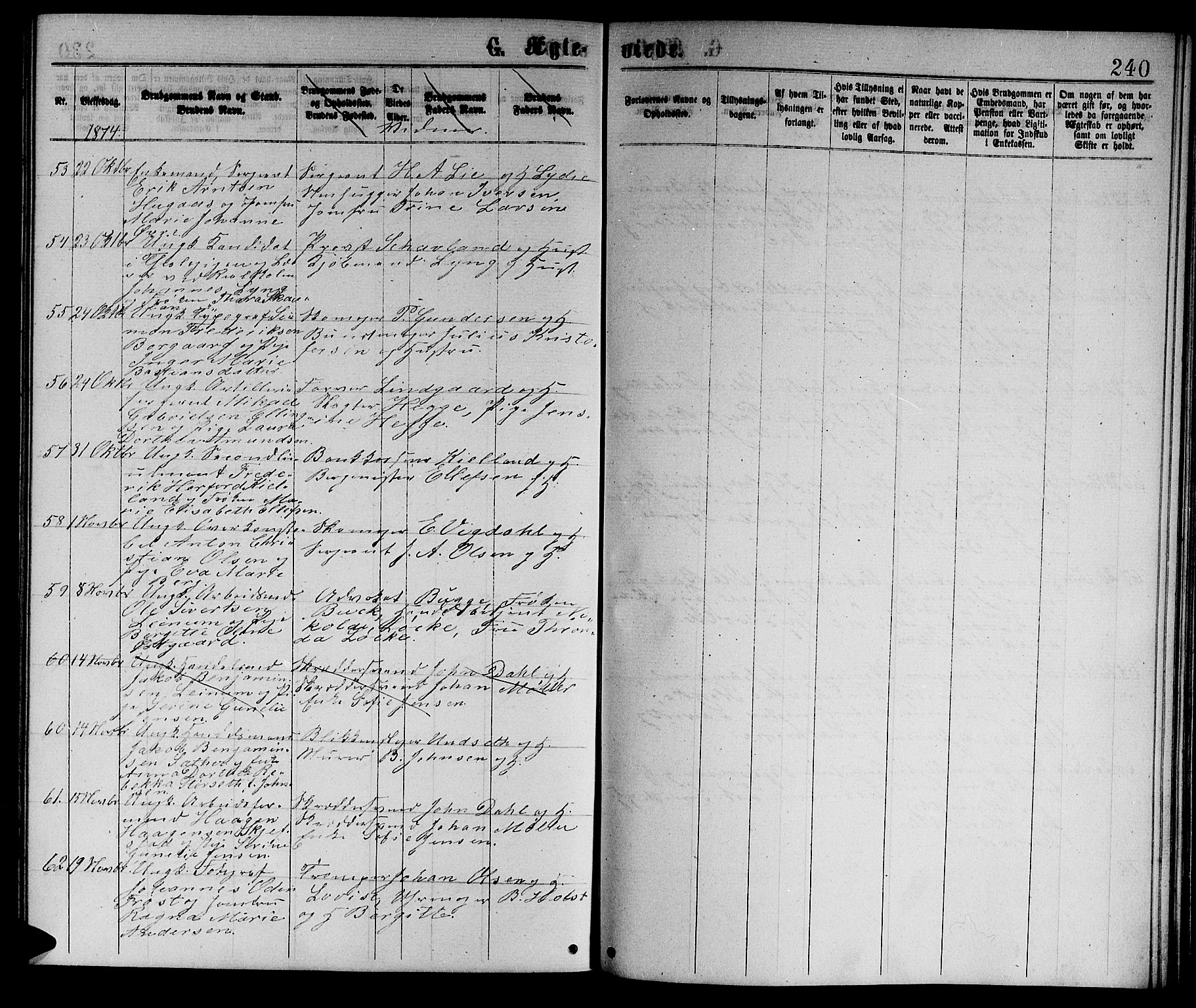 Ministerialprotokoller, klokkerbøker og fødselsregistre - Sør-Trøndelag, AV/SAT-A-1456/601/L0088: Parish register (copy) no. 601C06, 1870-1878, p. 240