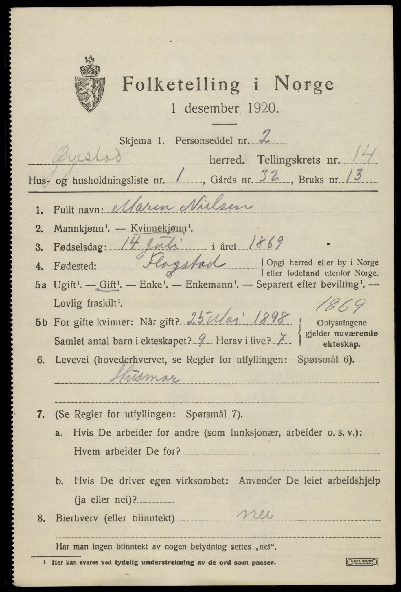 SAK, 1920 census for Øyestad, 1920, p. 9258