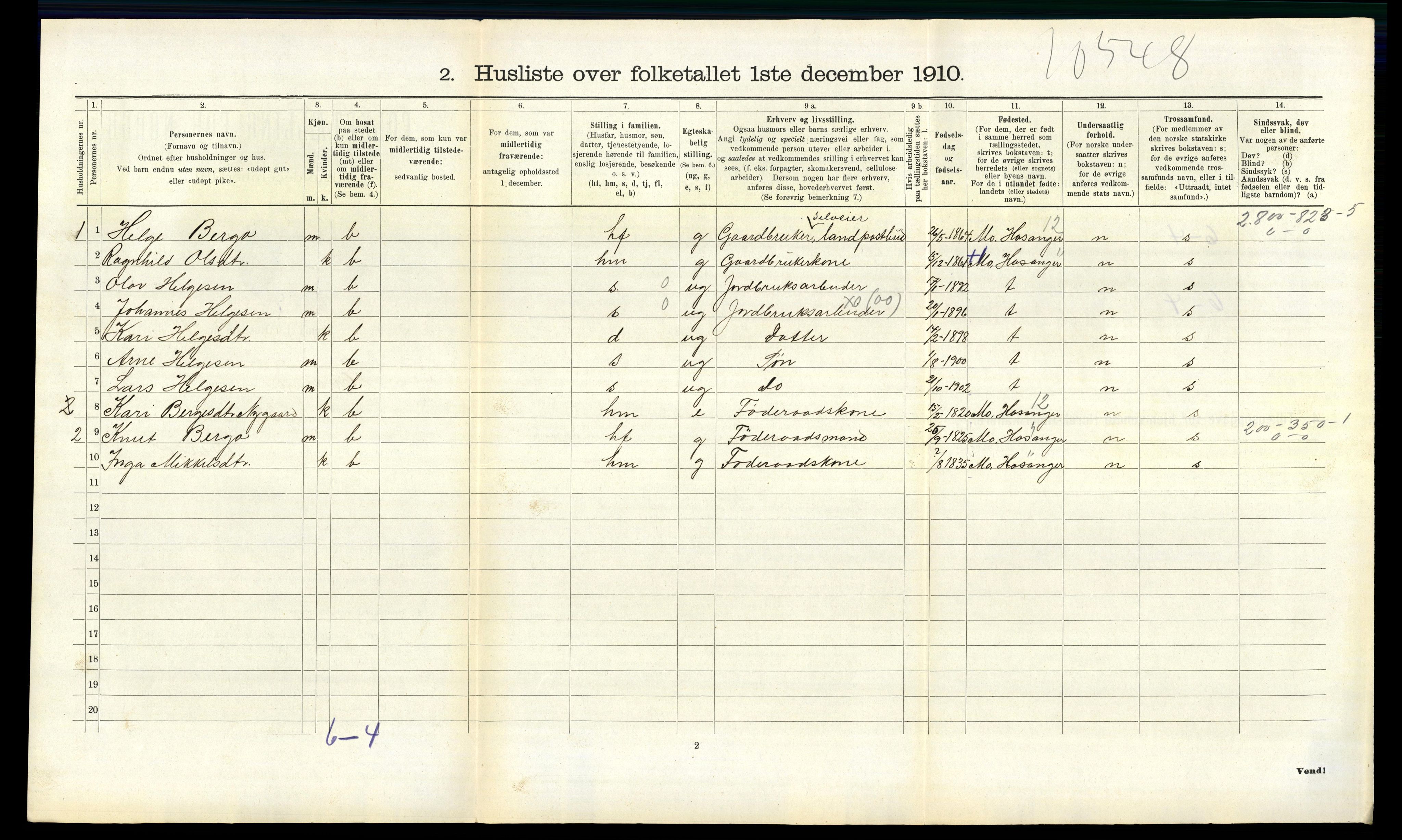 RA, 1910 census for Evanger, 1910, p. 344