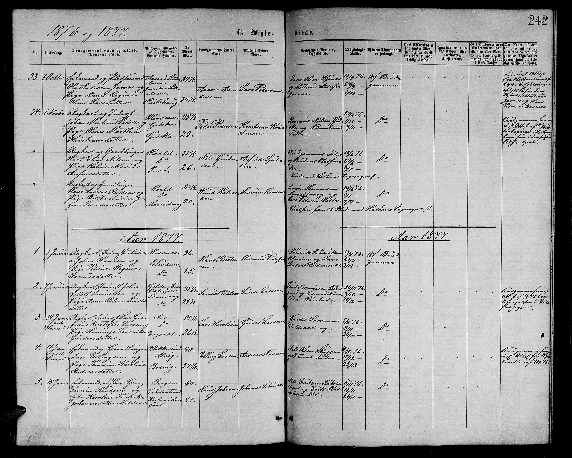 Ministerialprotokoller, klokkerbøker og fødselsregistre - Møre og Romsdal, AV/SAT-A-1454/528/L0428: Parish register (copy) no. 528C09, 1864-1880, p. 242