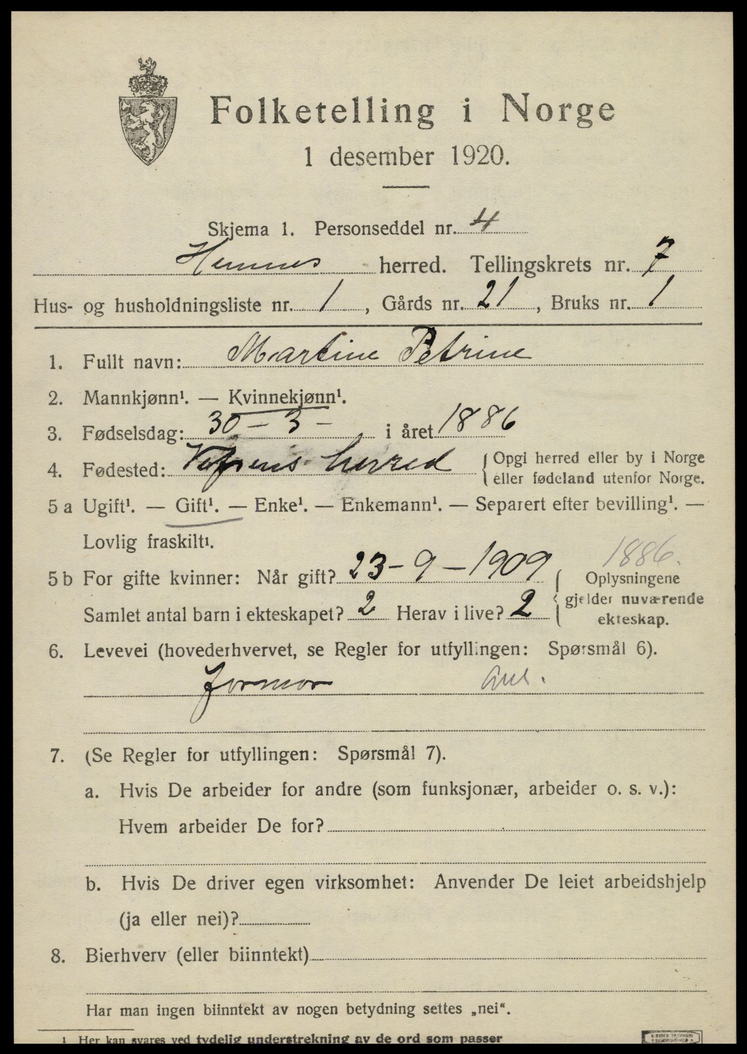 SAT, 1920 census for Hemnes, 1920, p. 6928