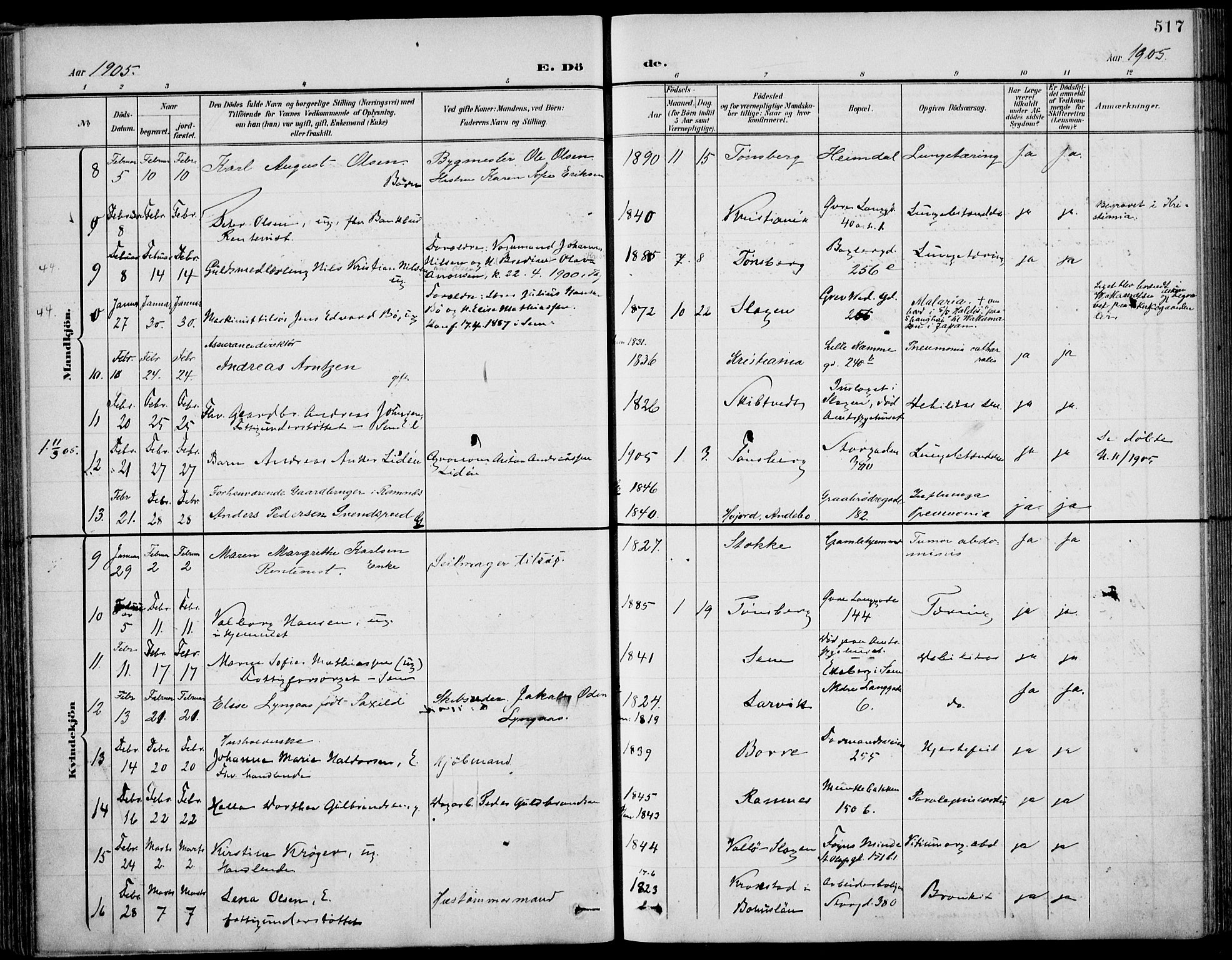 Tønsberg kirkebøker, AV/SAKO-A-330/F/Fa/L0013: Parish register (official) no. I 13, 1900-1913, p. 517