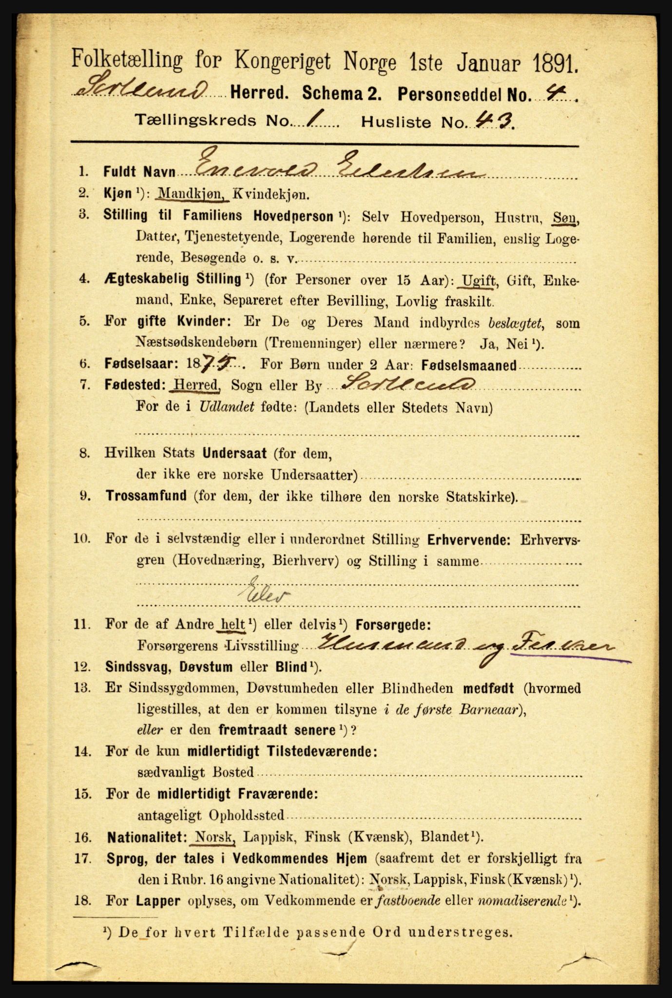 RA, 1891 census for 1870 Sortland, 1891, p. 382