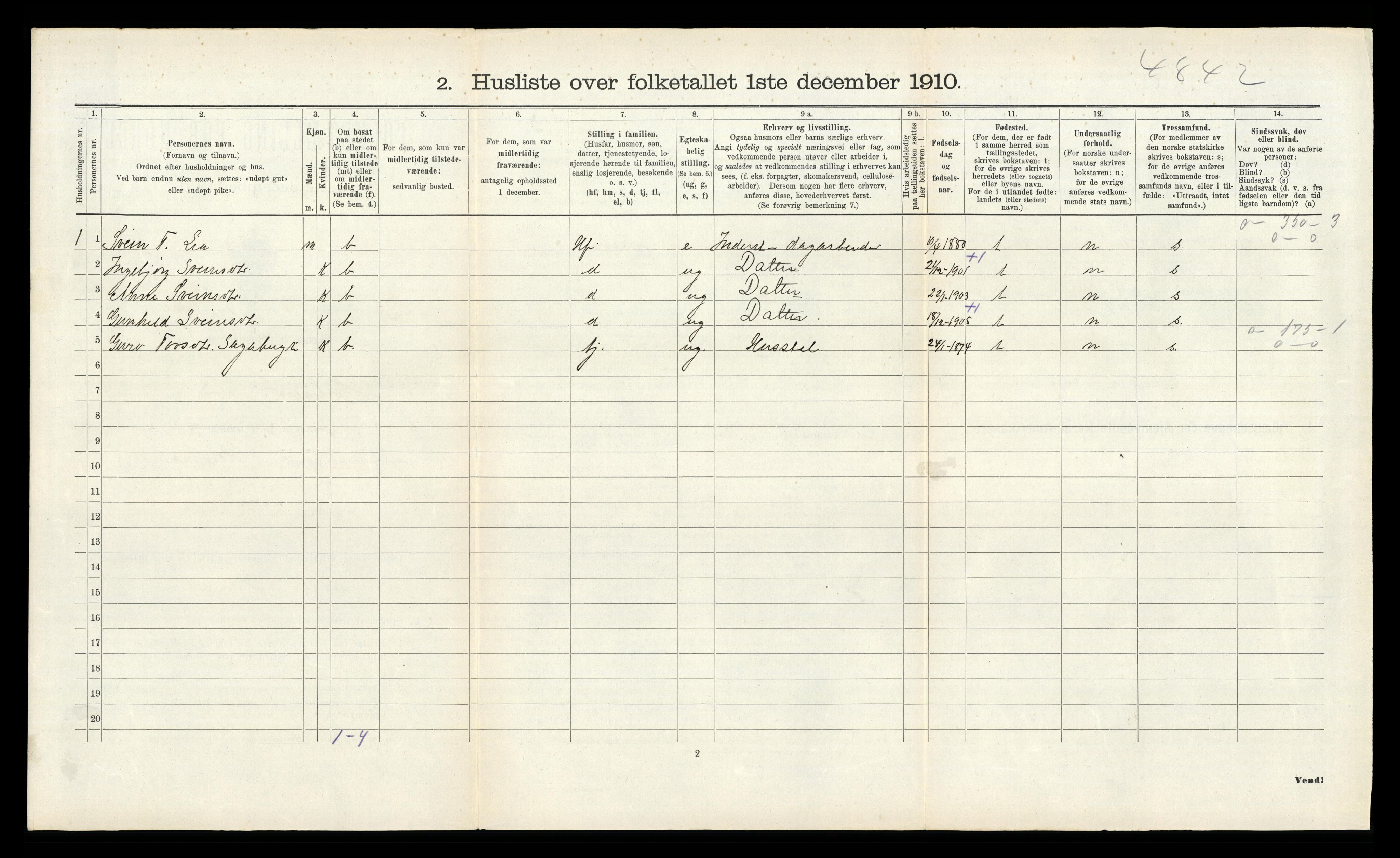 RA, 1910 census for Kviteseid, 1910, p. 641