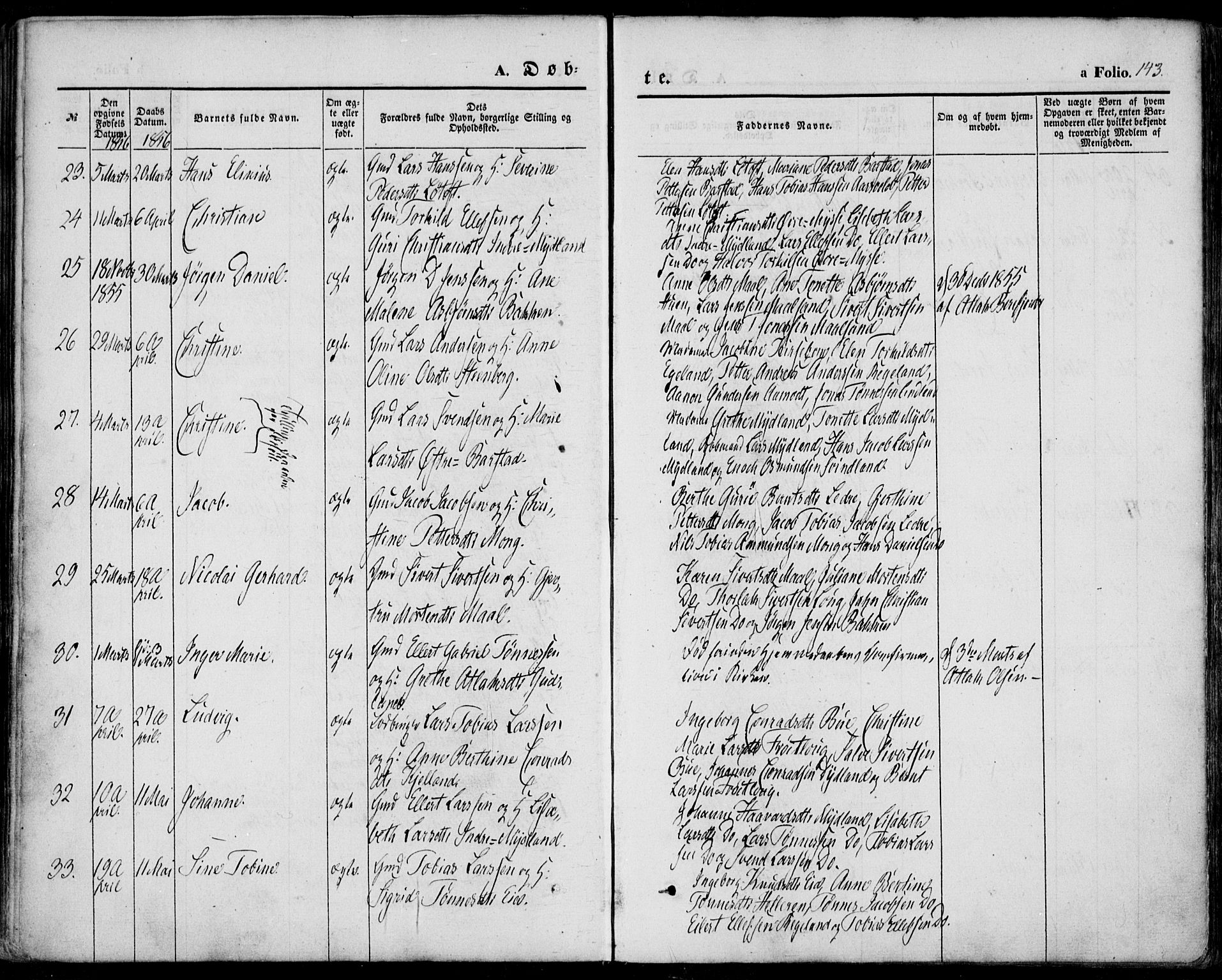 Sokndal sokneprestkontor, AV/SAST-A-101808: Parish register (official) no. A 8.1, 1842-1857, p. 143