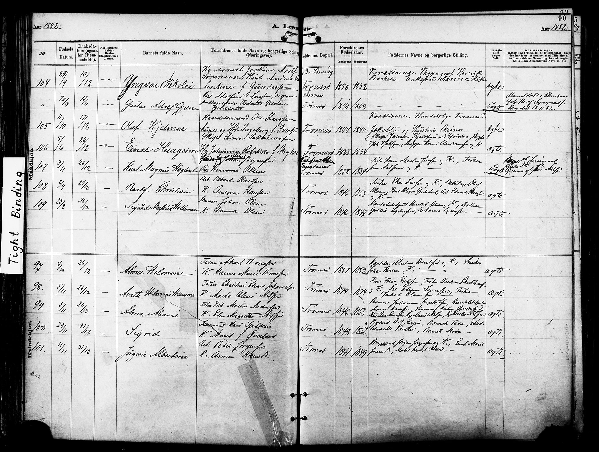 Tromsø sokneprestkontor/stiftsprosti/domprosti, AV/SATØ-S-1343/G/Ga/L0014kirke: Parish register (official) no. 14, 1878-1888, p. 90