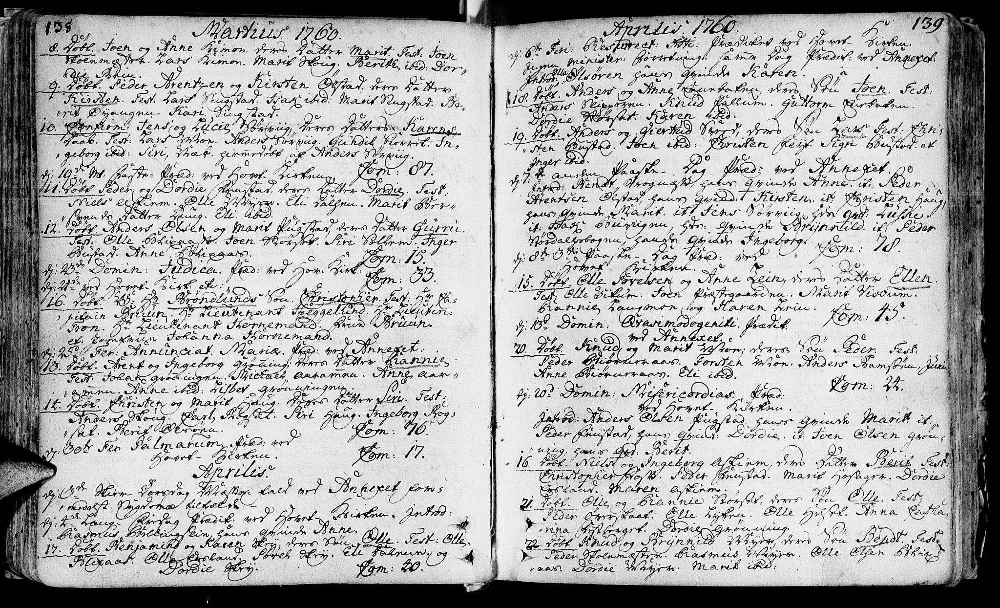 Ministerialprotokoller, klokkerbøker og fødselsregistre - Sør-Trøndelag, SAT/A-1456/646/L0605: Parish register (official) no. 646A03, 1751-1790, p. 138-139