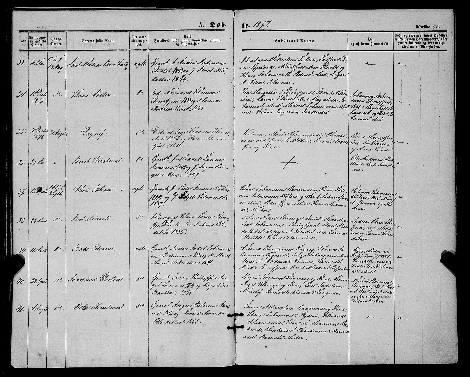 Skjervøy sokneprestkontor, SATØ/S-1300/H/Ha/Haa/L0008kirke: Parish register (official) no. 8, 1871-1877, p. 46