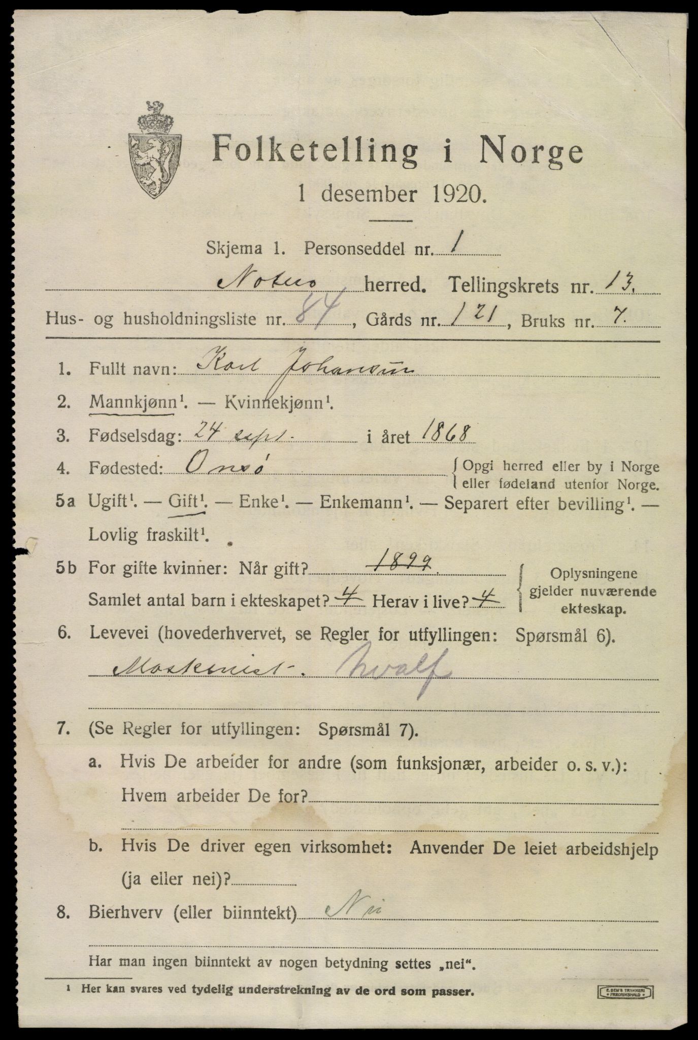 SAKO, 1920 census for Nøtterøy, 1920, p. 15987