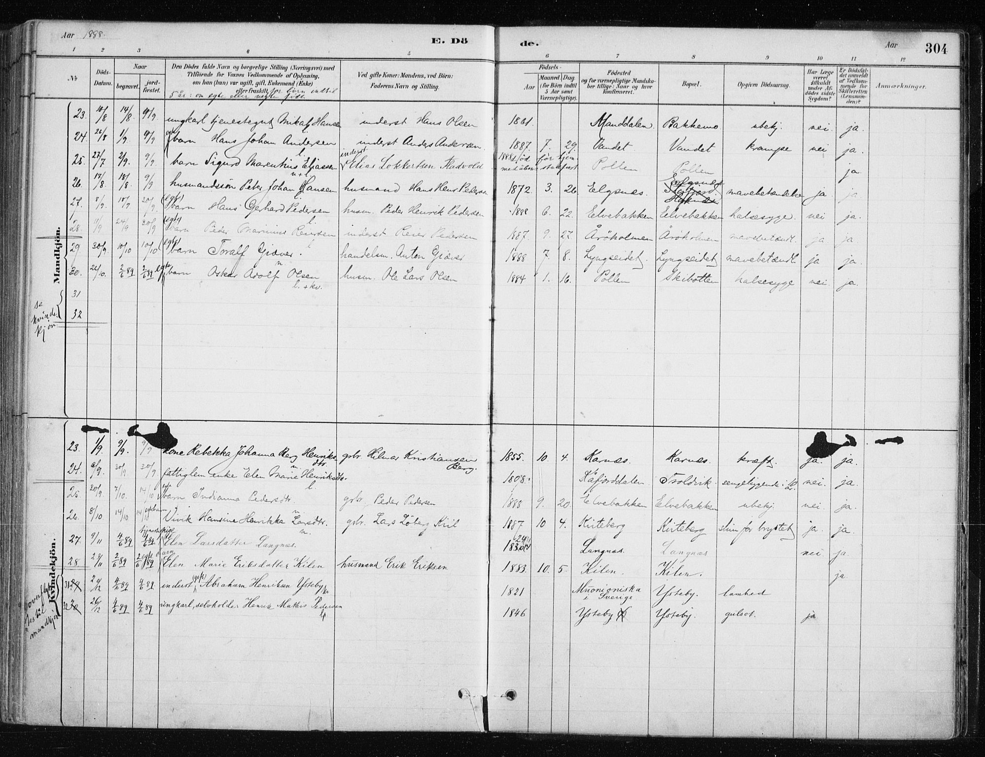 Lyngen sokneprestembete, AV/SATØ-S-1289/H/He/Hea/L0007kirke: Parish register (official) no. 7, 1879-1890, p. 304