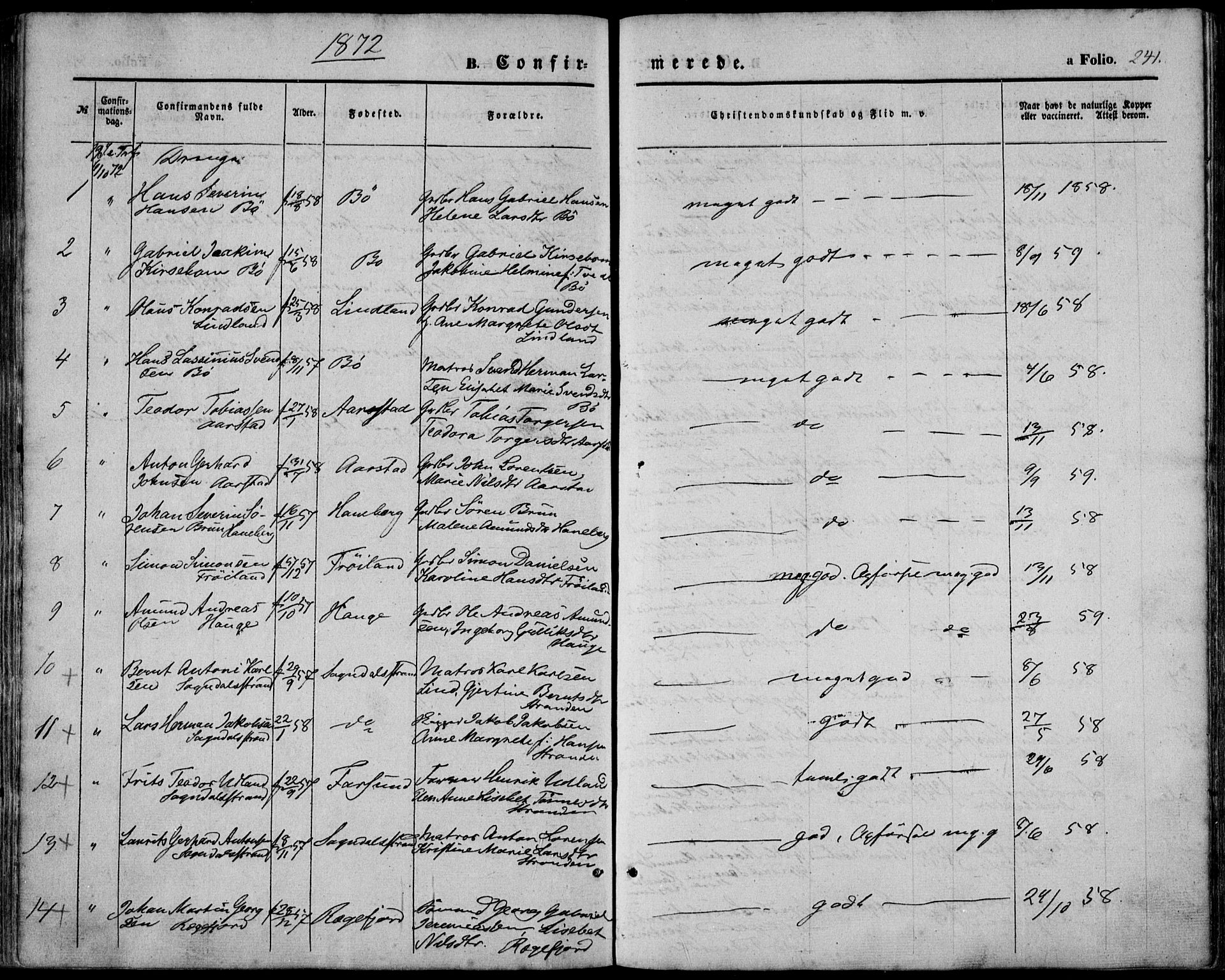 Sokndal sokneprestkontor, SAST/A-101808: Parish register (official) no. A 9, 1857-1874, p. 241