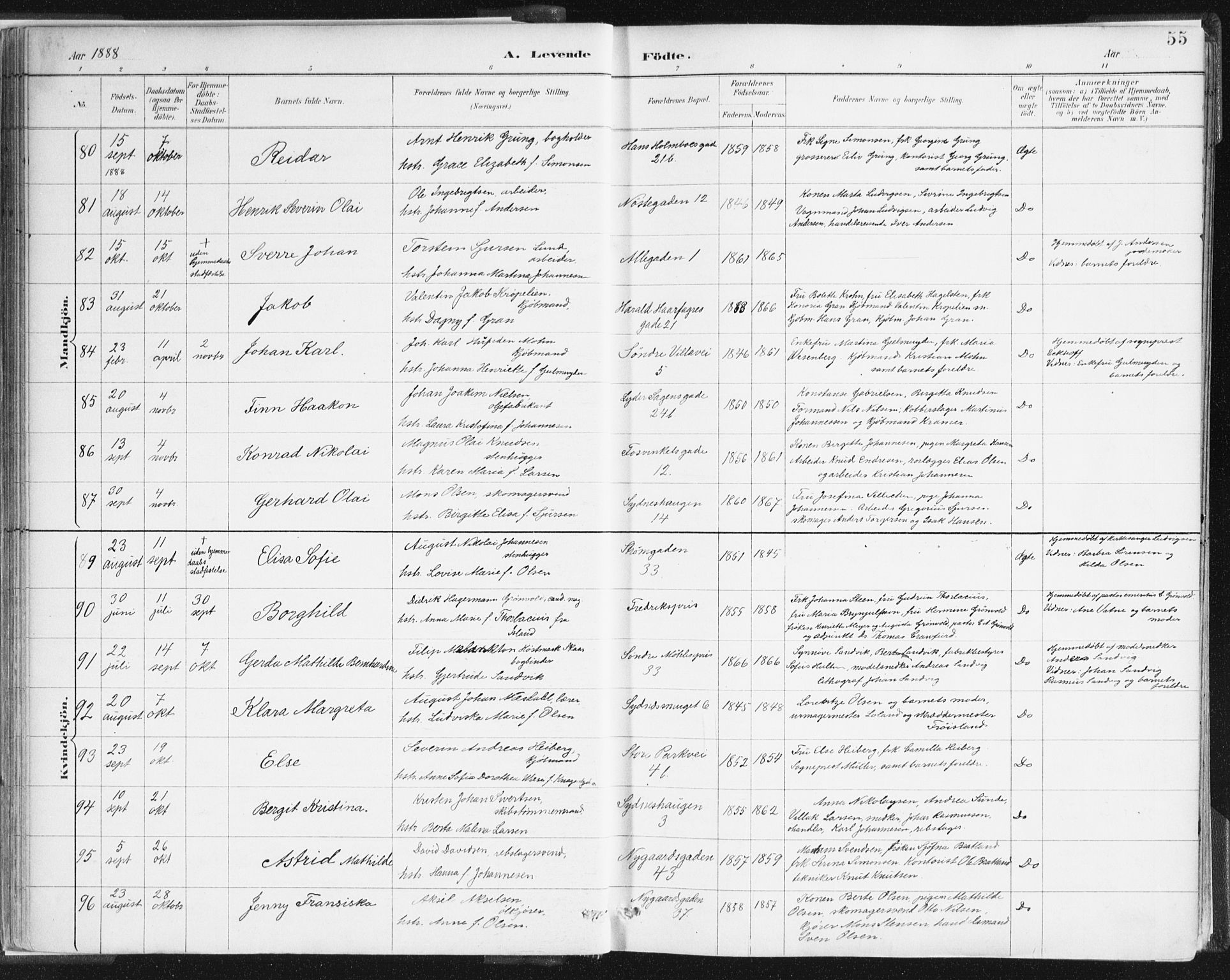 Johanneskirken sokneprestembete, AV/SAB-A-76001/H/Haa/L0001: Parish register (official) no. A 1, 1885-1900, p. 55