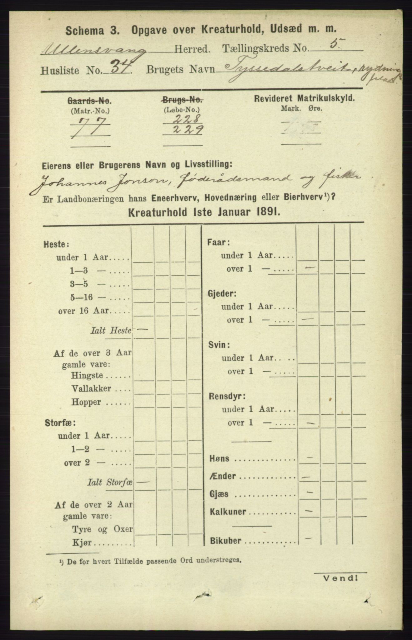 RA, 1891 census for 1230 Ullensvang, 1891, p. 7205