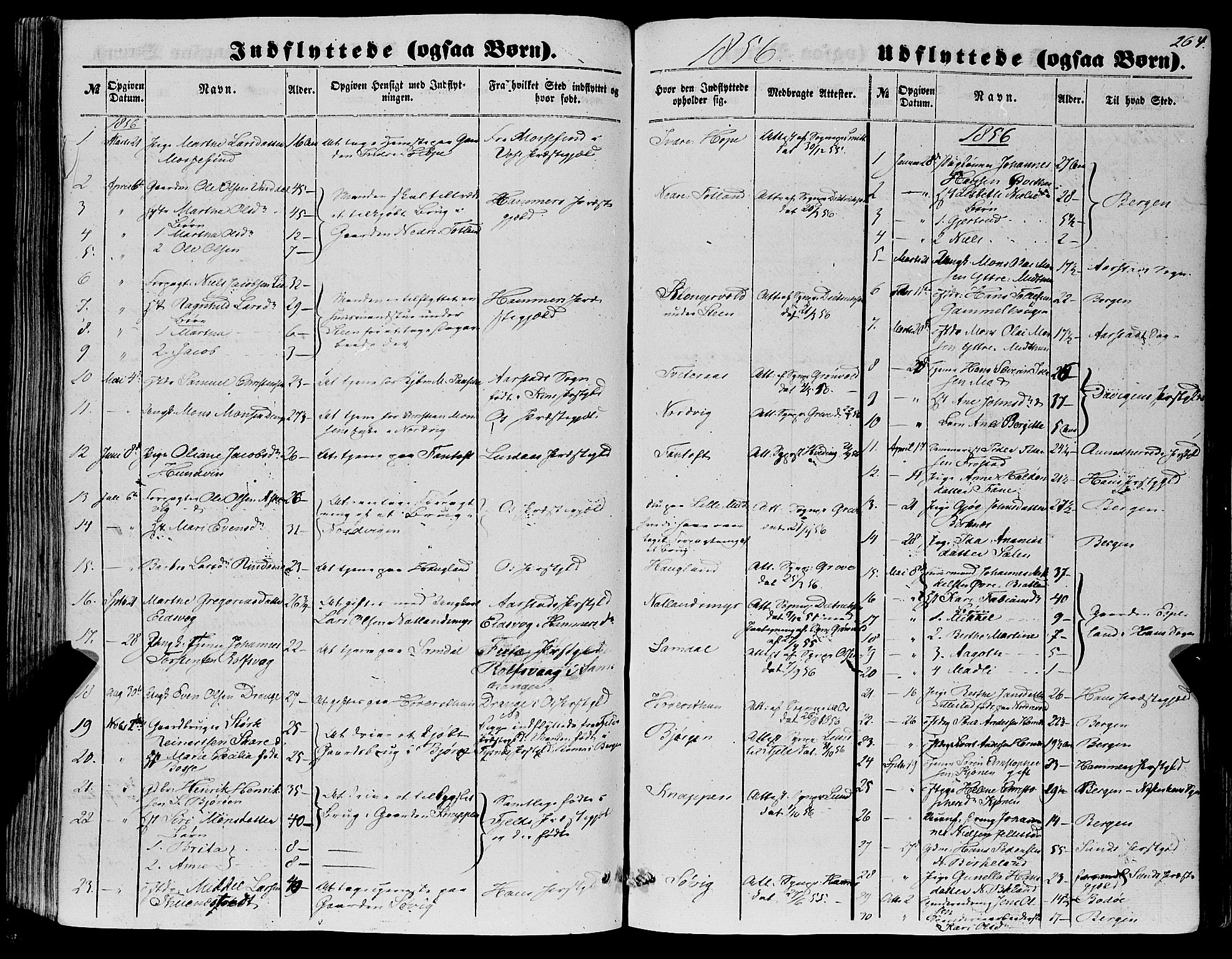 Fana Sokneprestembete, SAB/A-75101/H/Haa/Haaa/L0011: Parish register (official) no. A 11, 1851-1862, p. 264