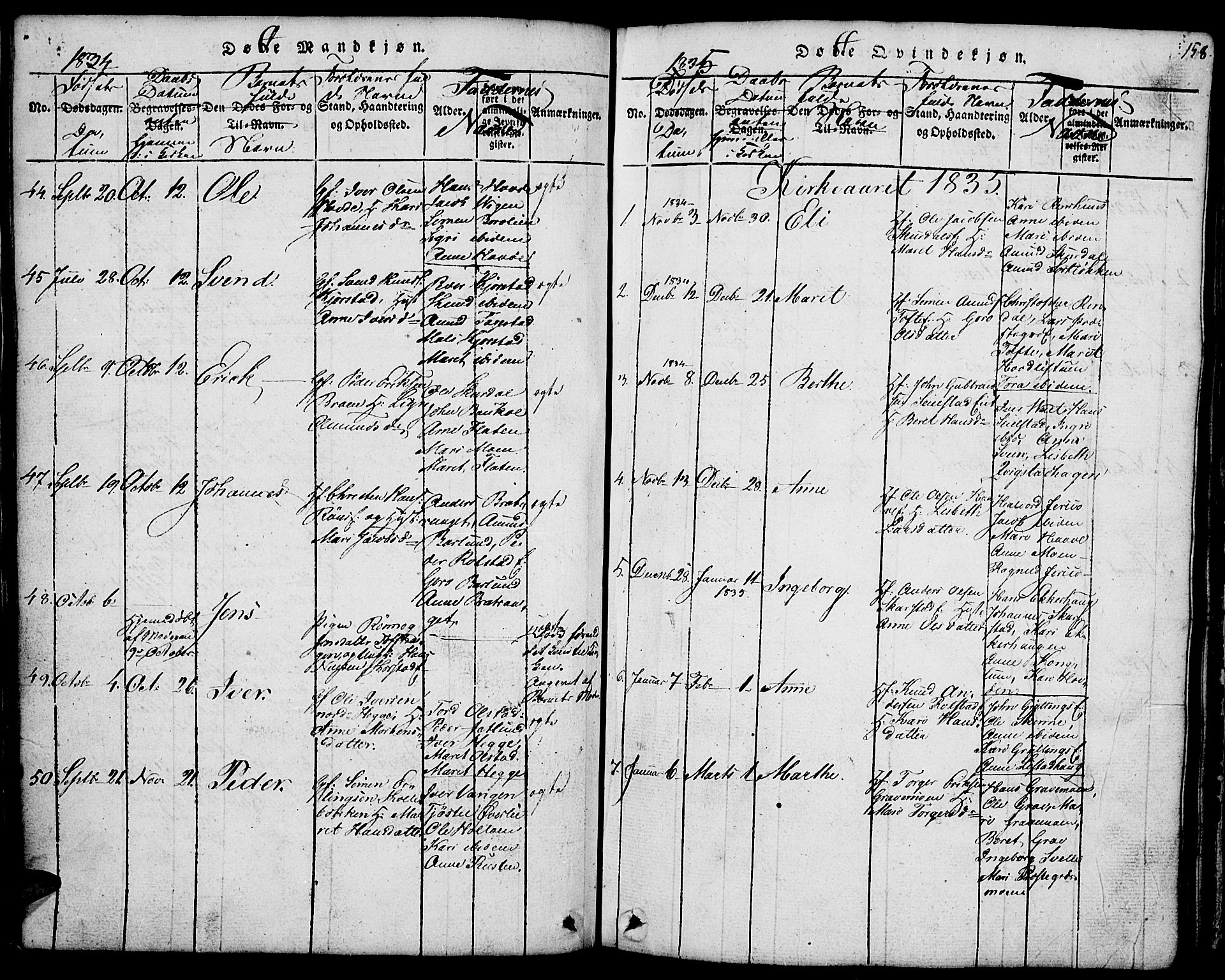 Fron prestekontor, SAH/PREST-078/H/Ha/Hab/L0001: Parish register (copy) no. 1, 1816-1843, p. 158