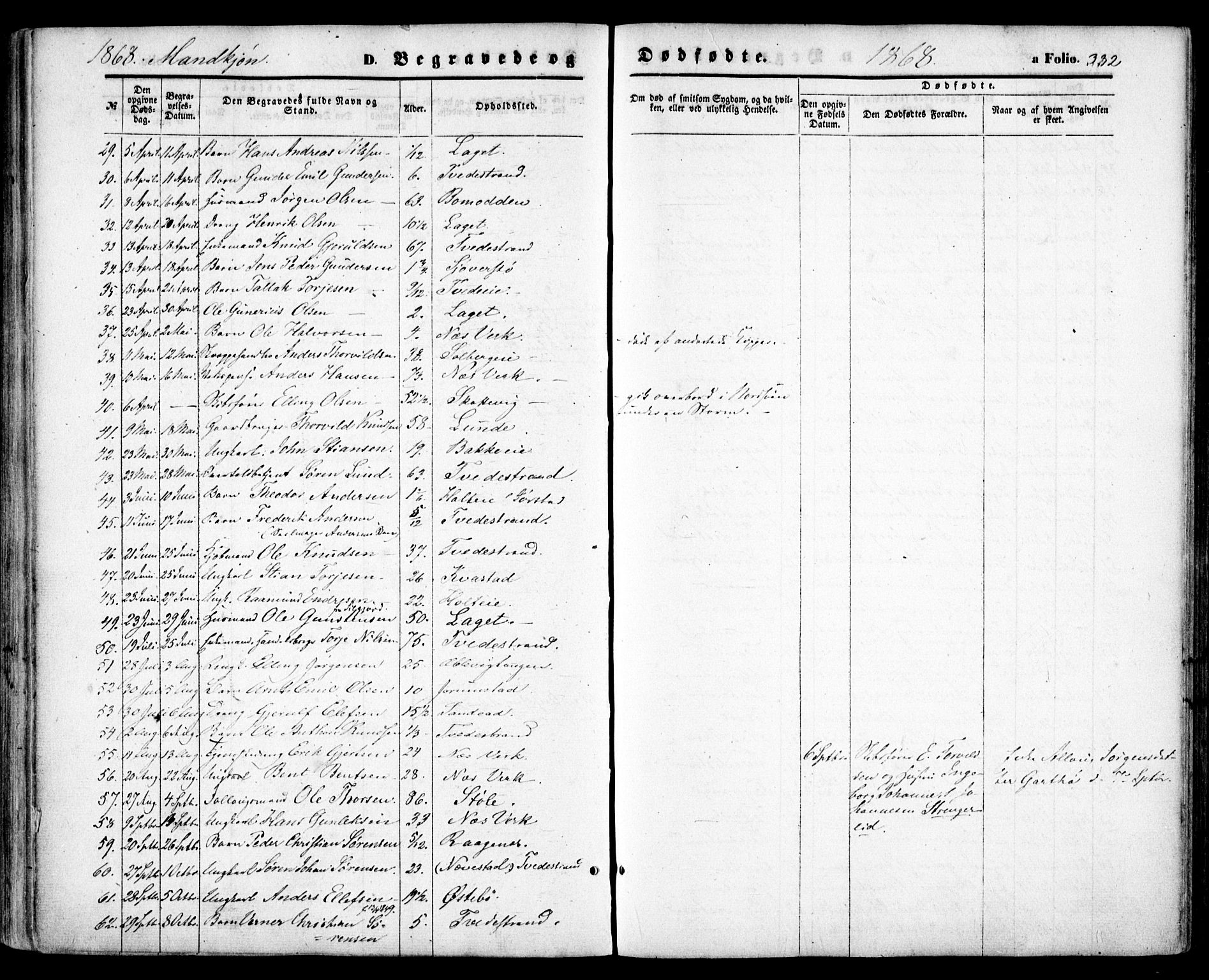 Holt sokneprestkontor, AV/SAK-1111-0021/F/Fa/L0009: Parish register (official) no. A 9, 1861-1871, p. 332