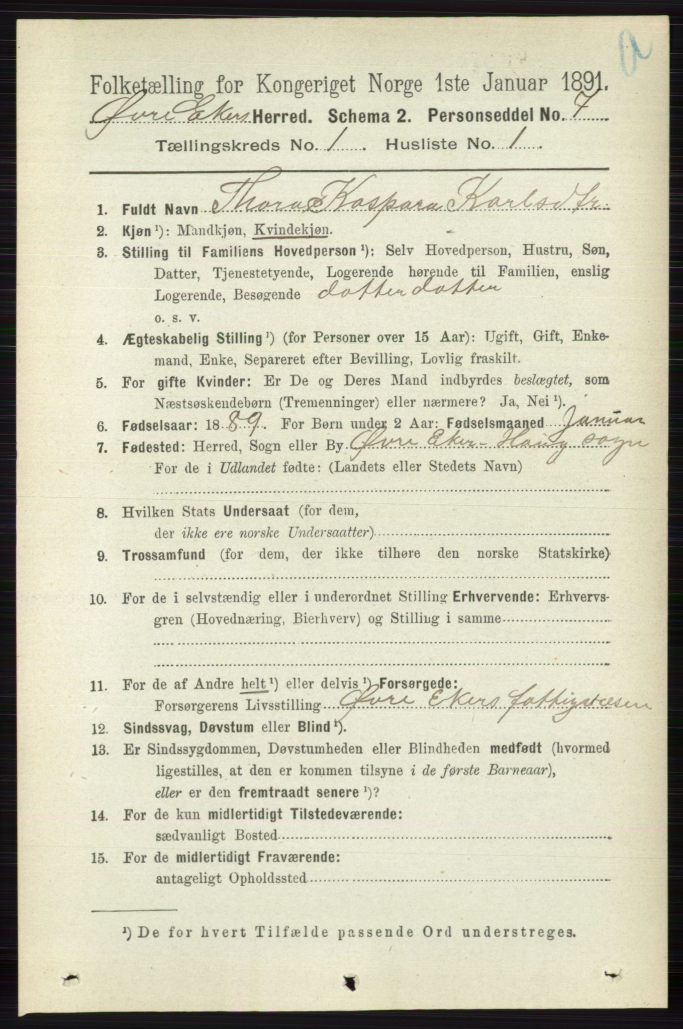 RA, 1891 census for 0624 Øvre Eiker, 1891, p. 136