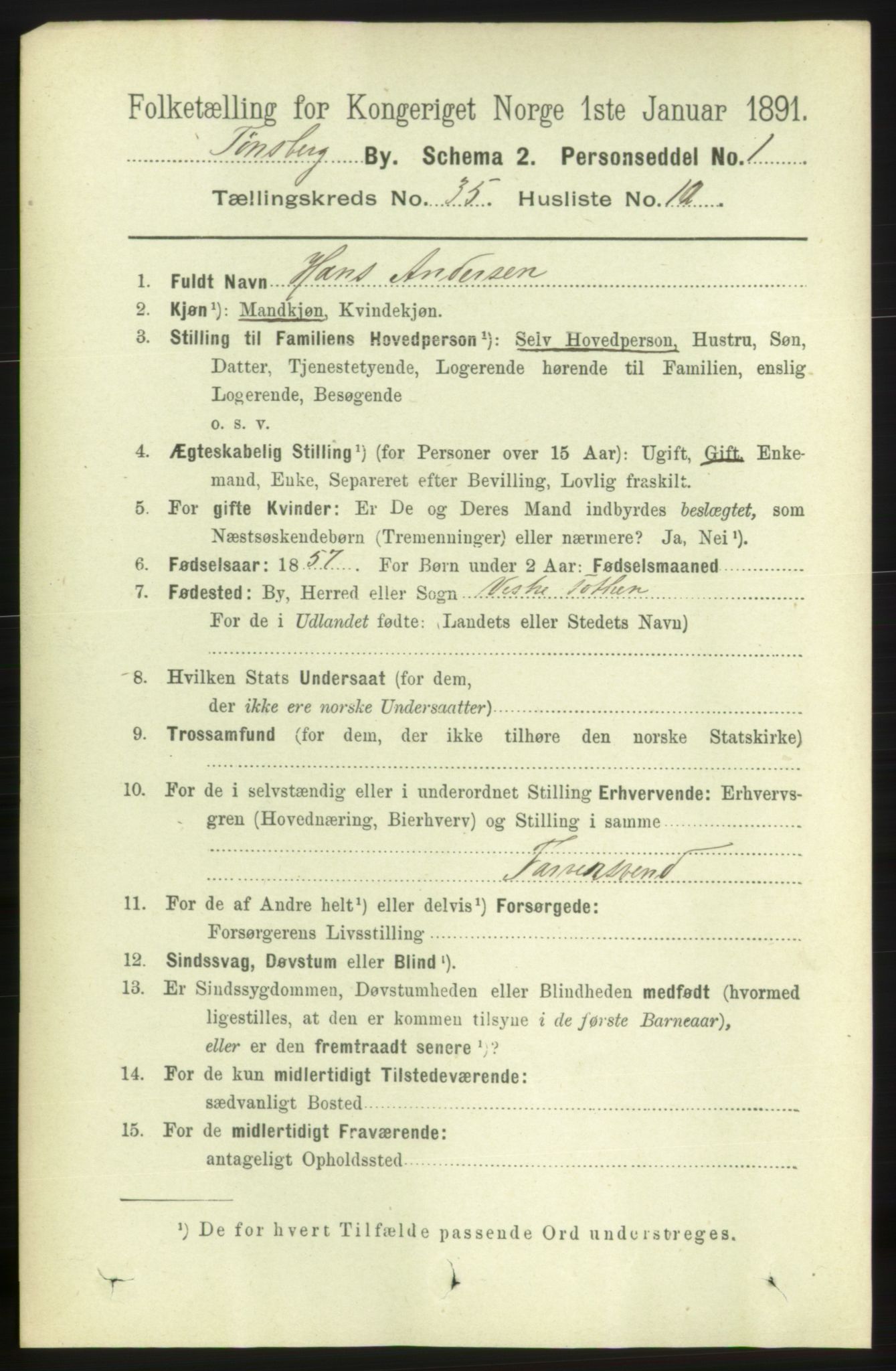 RA, 1891 census for 0705 Tønsberg, 1891, p. 7858