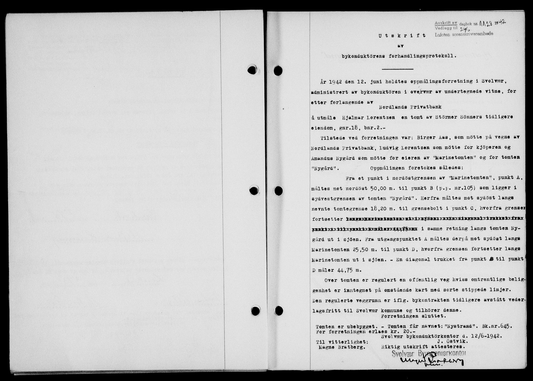 Lofoten sorenskriveri, SAT/A-0017/1/2/2C/L0010a: Mortgage book no. 10a, 1942-1943, Diary no: : 1128/1942