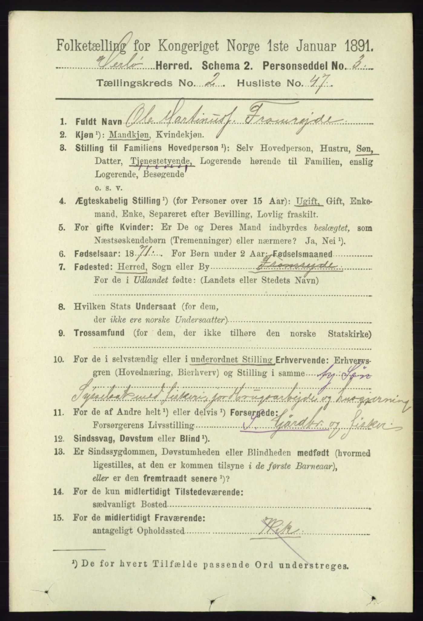 RA, 1891 census for 1258 Herdla, 1891, p. 840