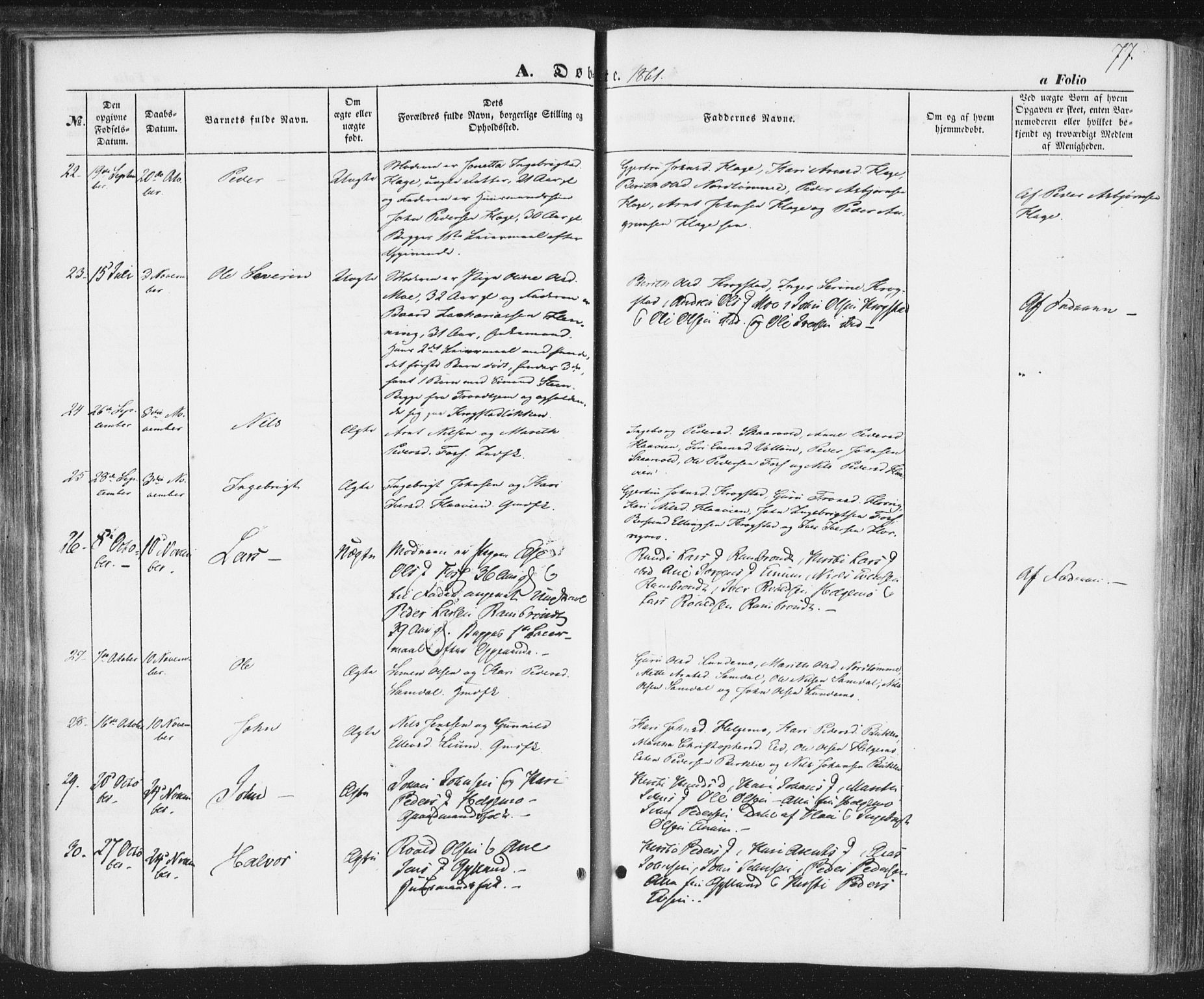 Ministerialprotokoller, klokkerbøker og fødselsregistre - Sør-Trøndelag, SAT/A-1456/692/L1103: Parish register (official) no. 692A03, 1849-1870, p. 77