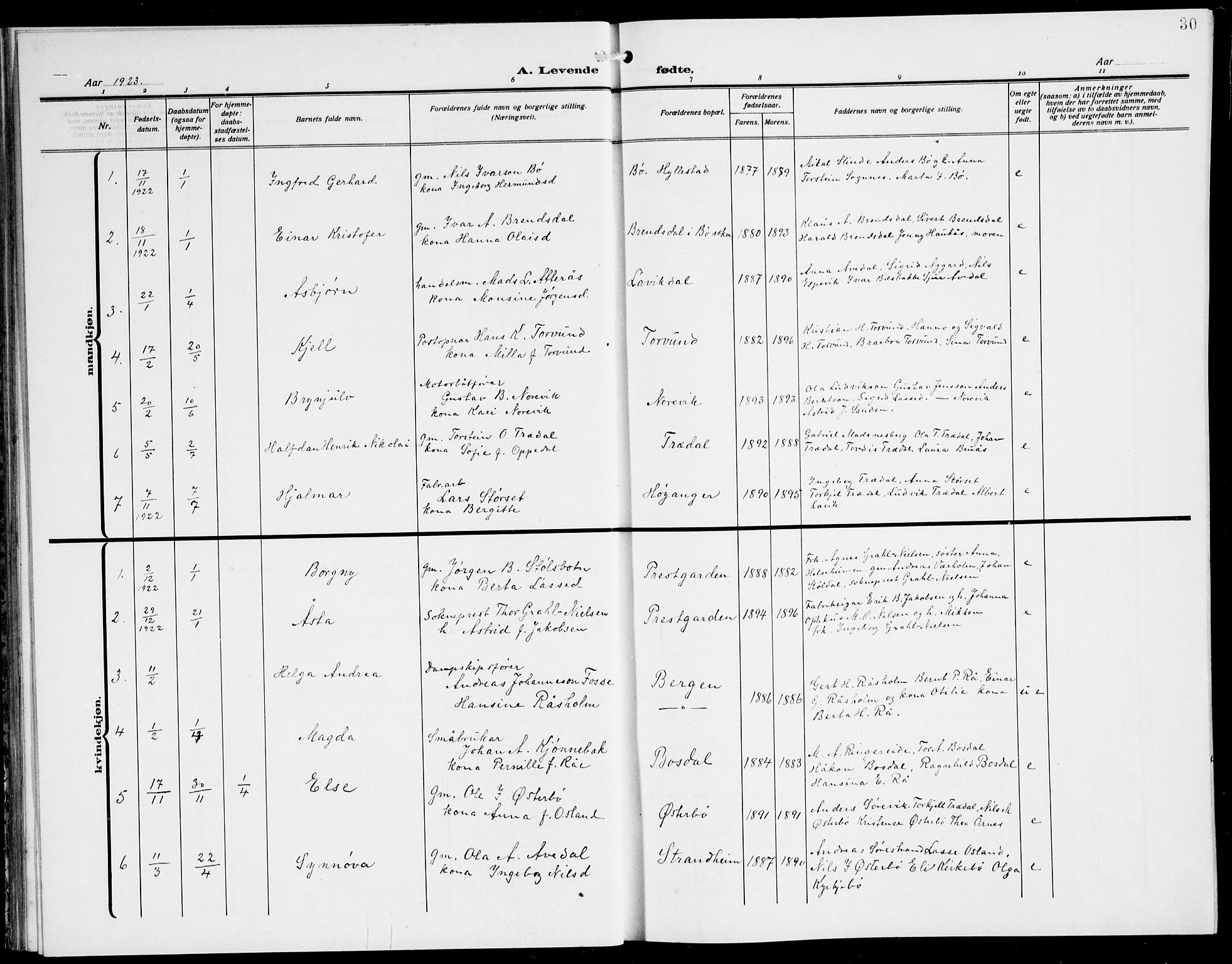 Lavik sokneprestembete, SAB/A-80901: Parish register (copy) no. A 3, 1911-1942, p. 30