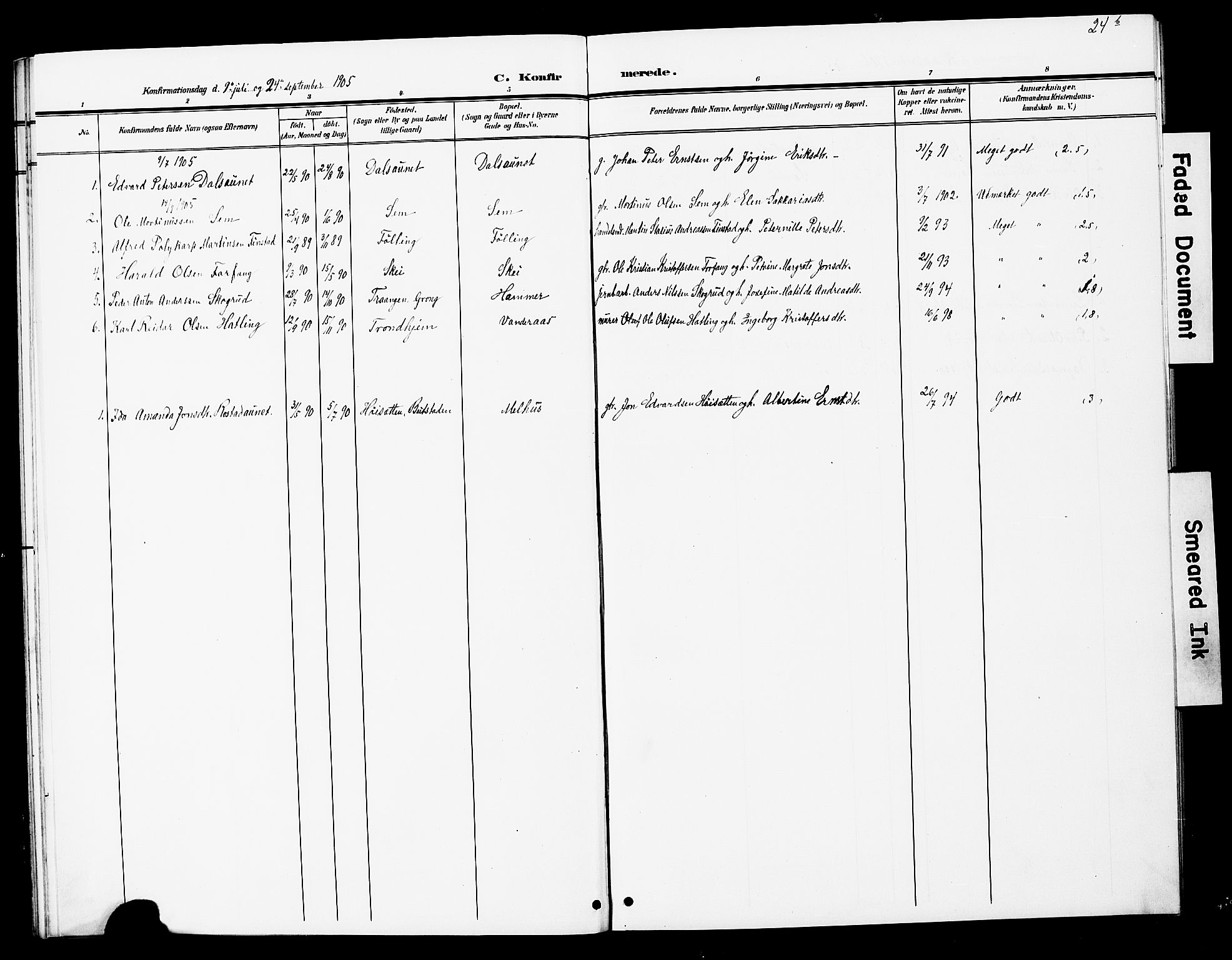Ministerialprotokoller, klokkerbøker og fødselsregistre - Nord-Trøndelag, SAT/A-1458/748/L0464: Parish register (official) no. 748A01, 1900-1908, p. 24b