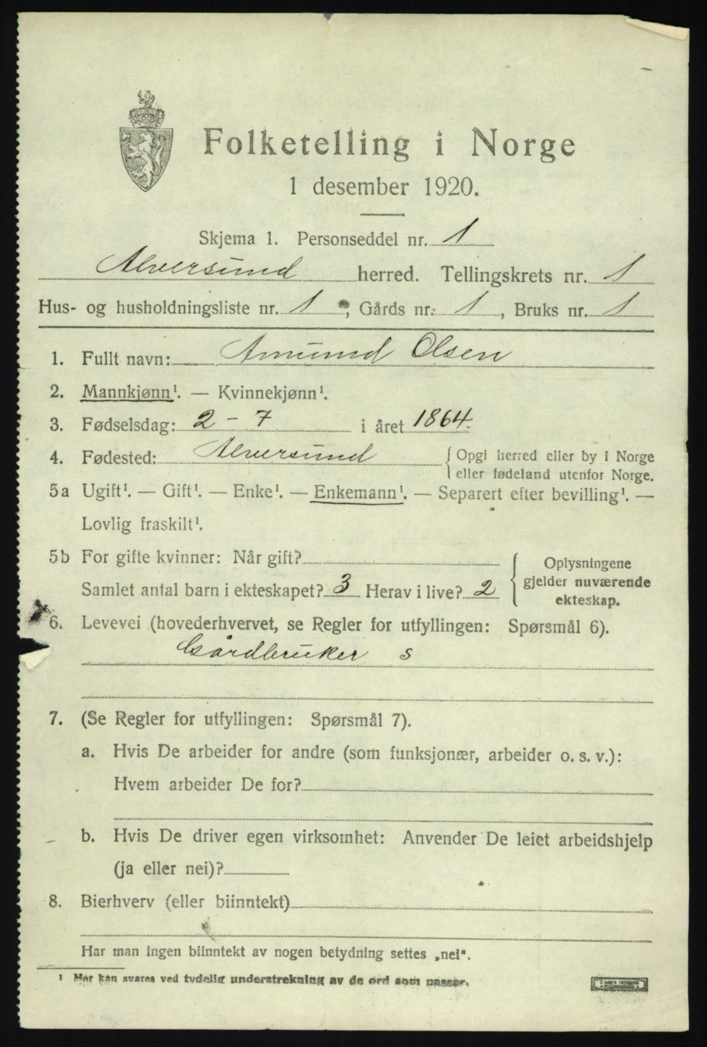 SAB, 1920 census for Alversund, 1920, p. 1154