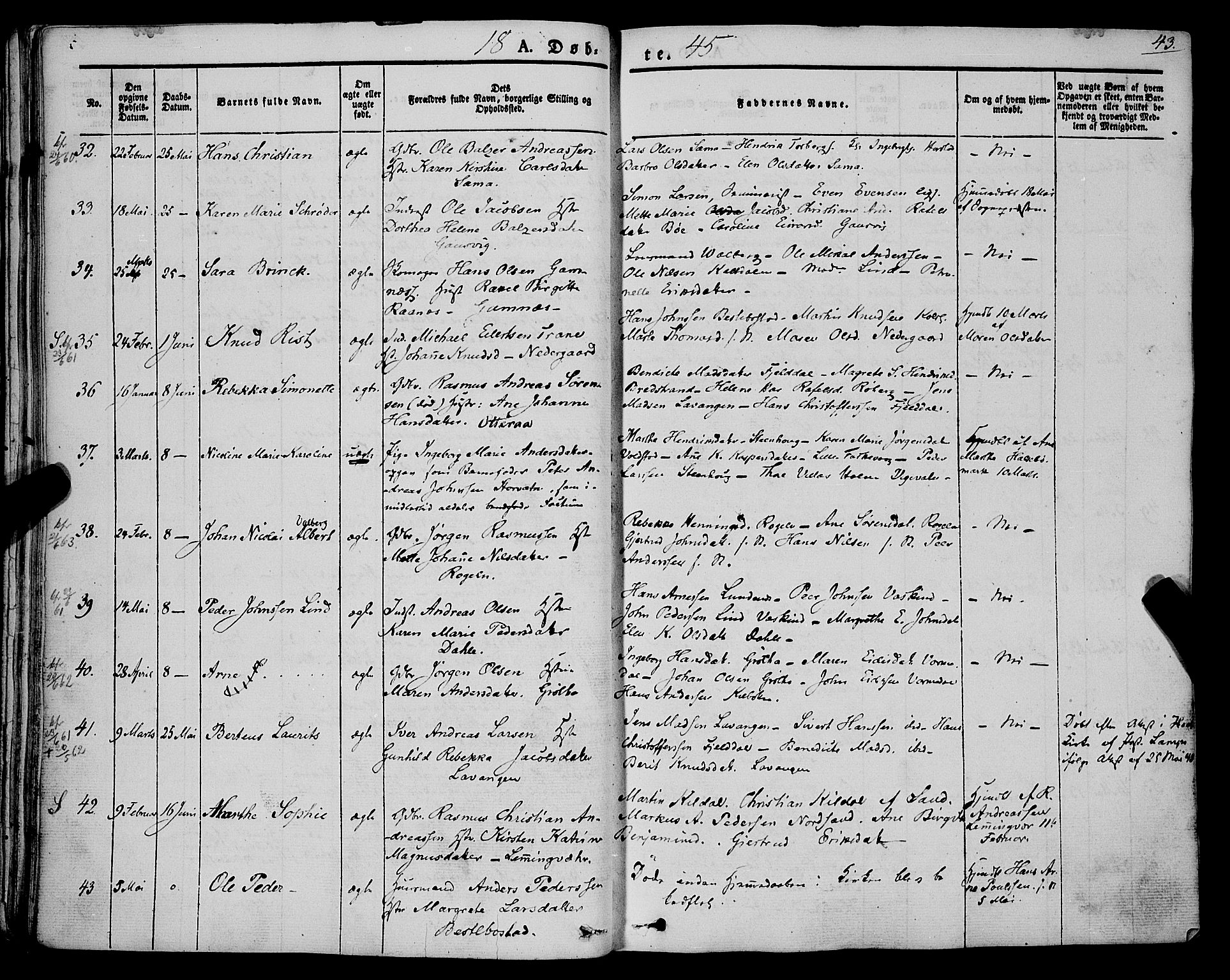 Trondenes sokneprestkontor, SATØ/S-1319/H/Ha/L0009kirke: Parish register (official) no. 9, 1841-1852, p. 43