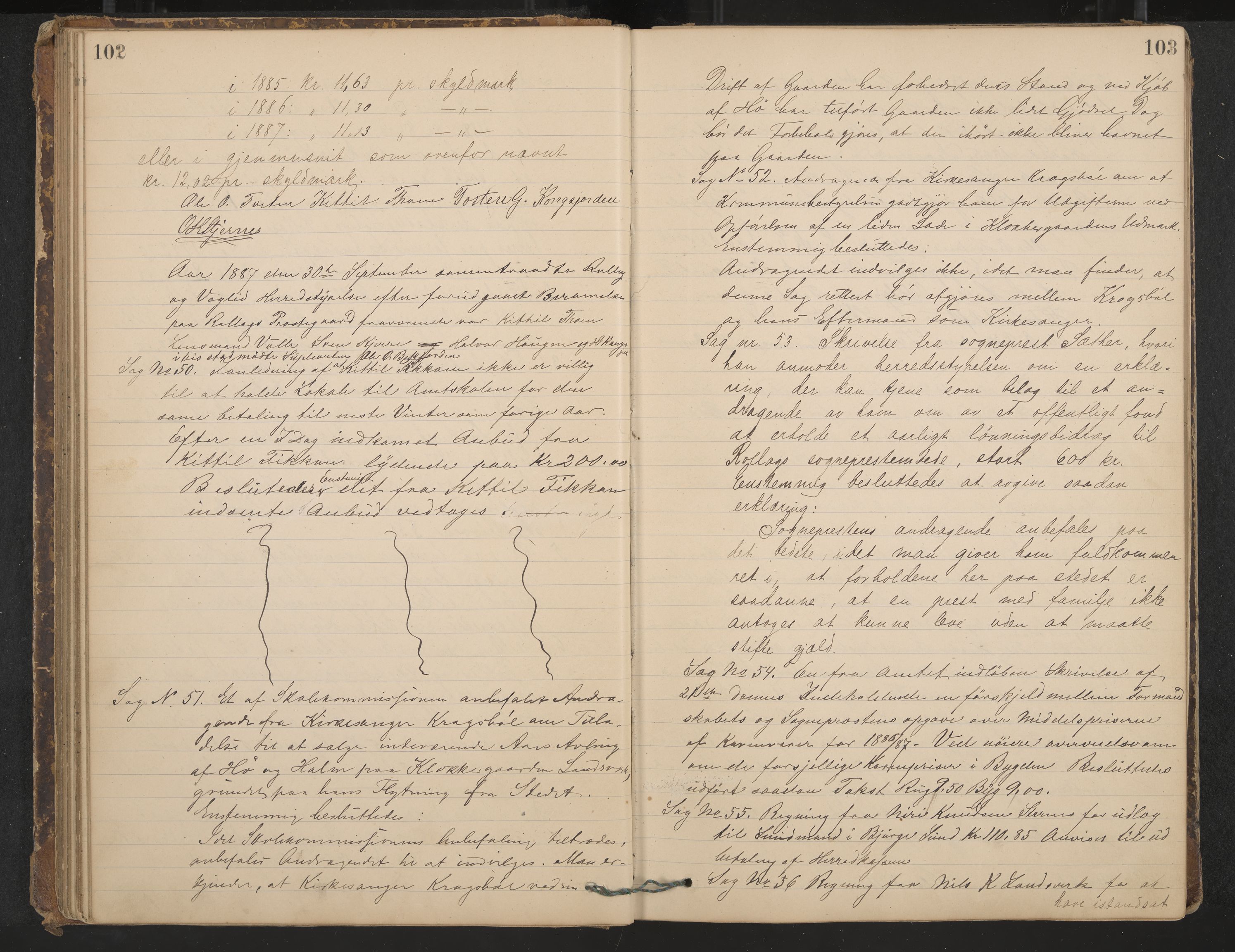 Rollag formannskap og sentraladministrasjon, IKAK/0632021-2/A/Aa/L0003: Møtebok, 1884-1897, p. 102-103