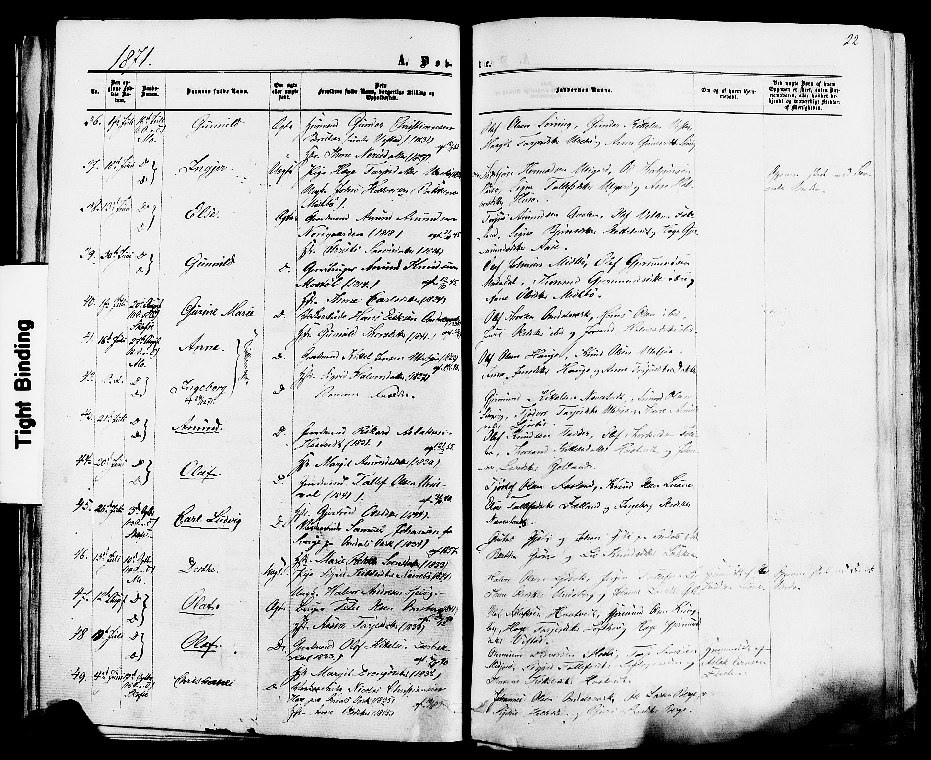 Mo kirkebøker, SAKO/A-286/F/Fa/L0006: Parish register (official) no. I 6, 1865-1885, p. 22