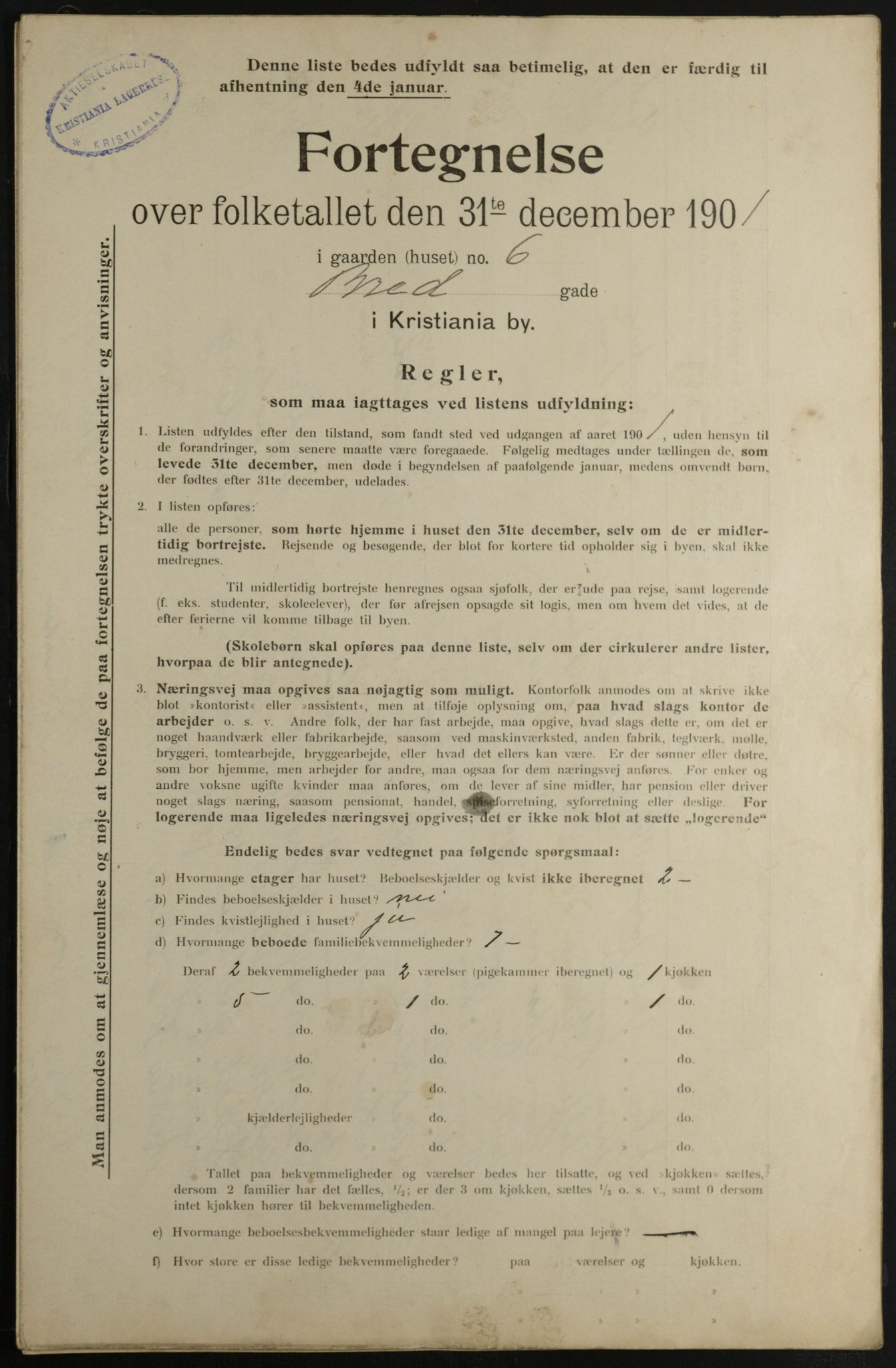 OBA, Municipal Census 1901 for Kristiania, 1901, p. 1364